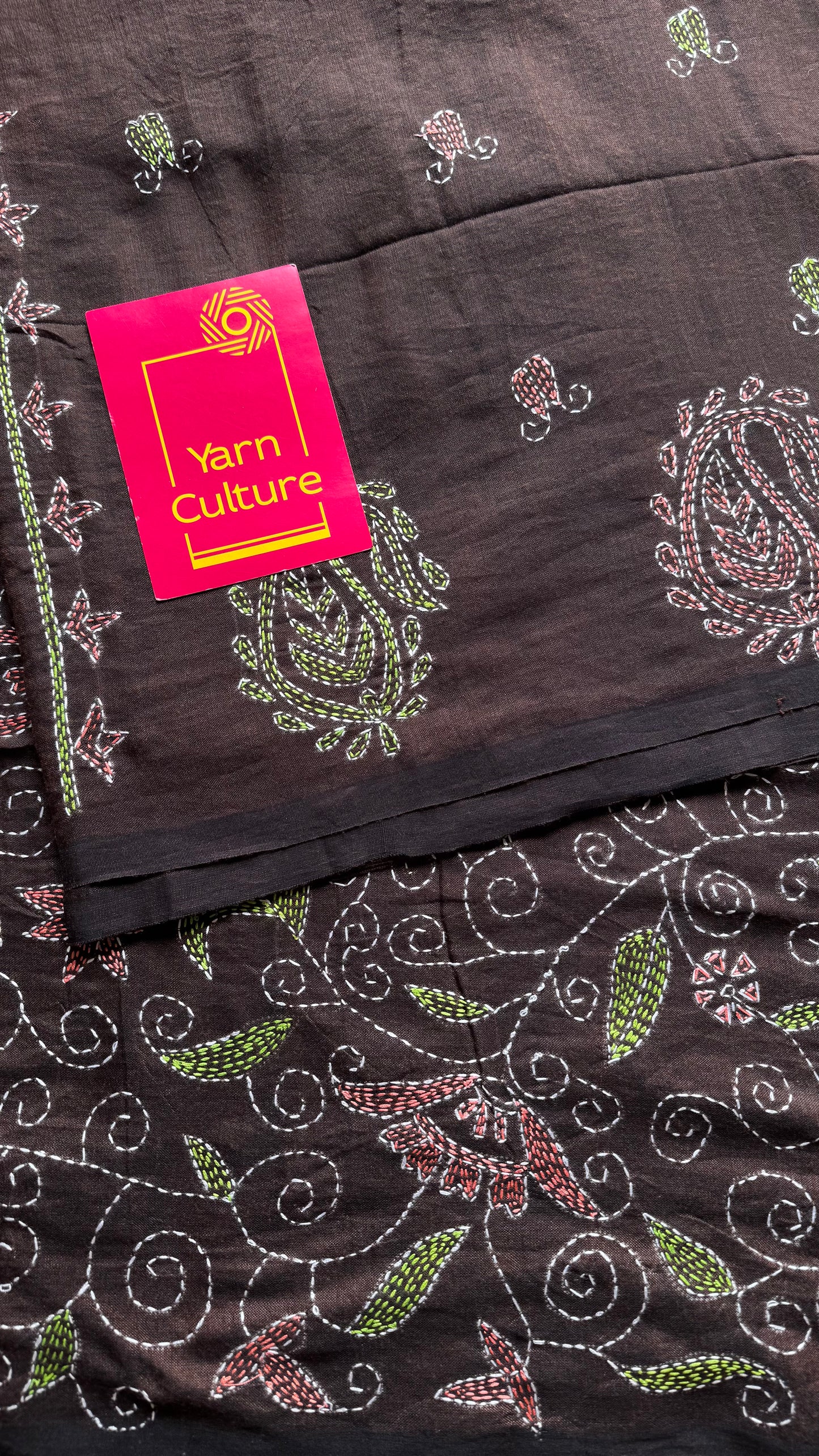 Mrittikar Gondho (মৃত্তিকার গন্ধ) - The Scent of Soil, dark brown kantha weave in soft khadi cotton - YCBCSEKC04