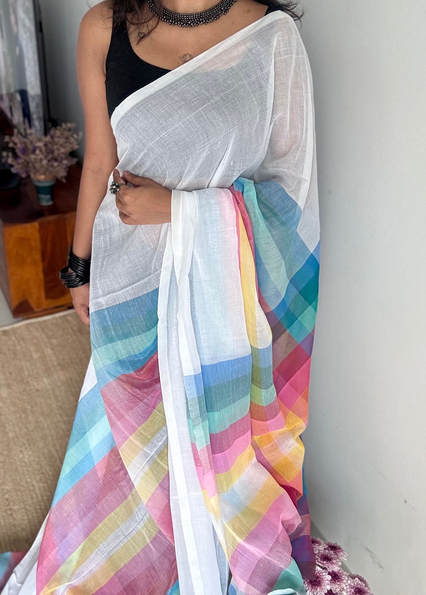 White with colourblocks, mul cotton - YCBCJULMR10