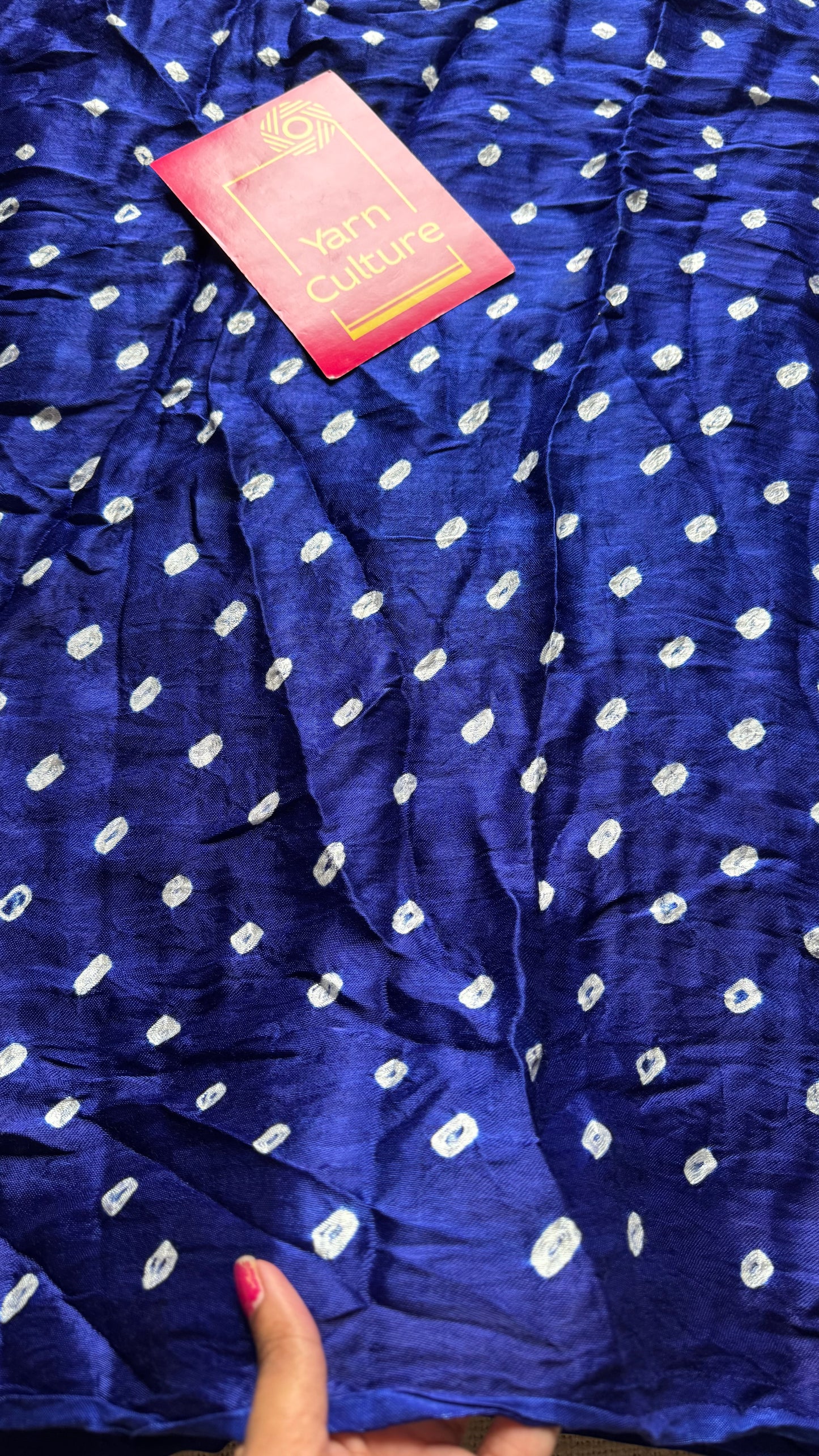 Royal blue crushed bandhani modal silk with lagdi patta (zari pallu) - YCDESE27