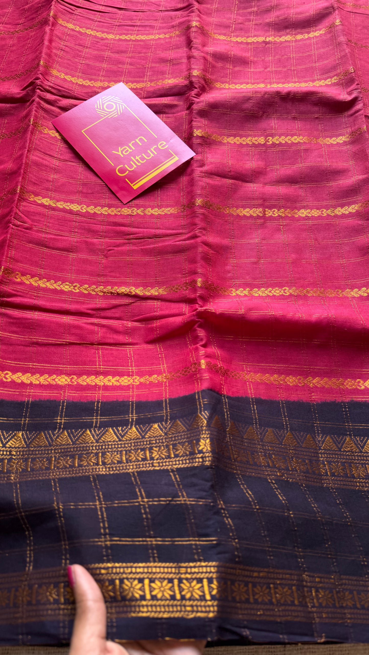 Pinkish red with dark blue, Adayar checks with velthaari pattern, madurai cotton - YCCOTNOCSC05