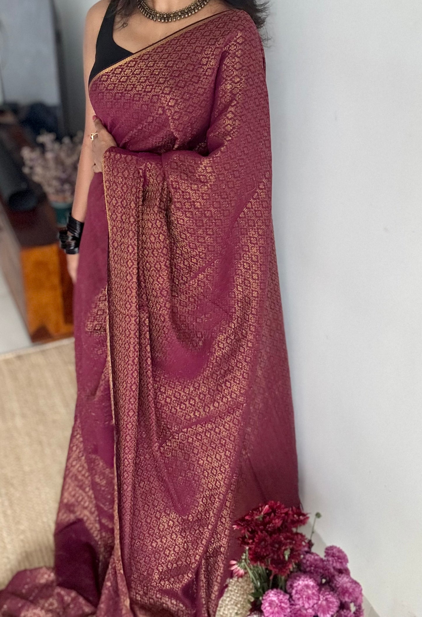Wine and gold brocade pattern in mul - YCBCFEJUBM01