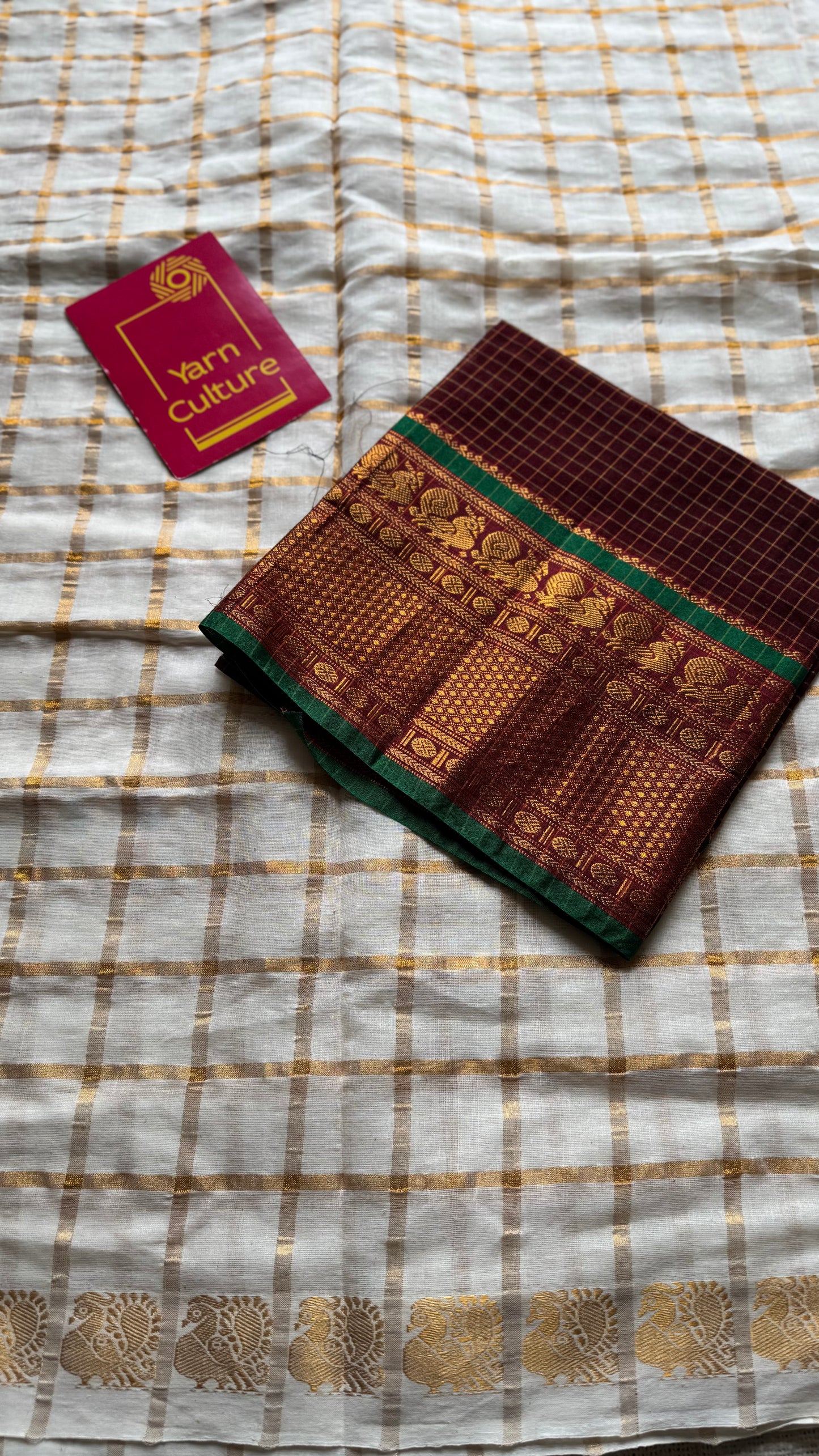 Ivory and gold, pavithra kattam checks, madurai soft cotton - YCCOTNAUS50