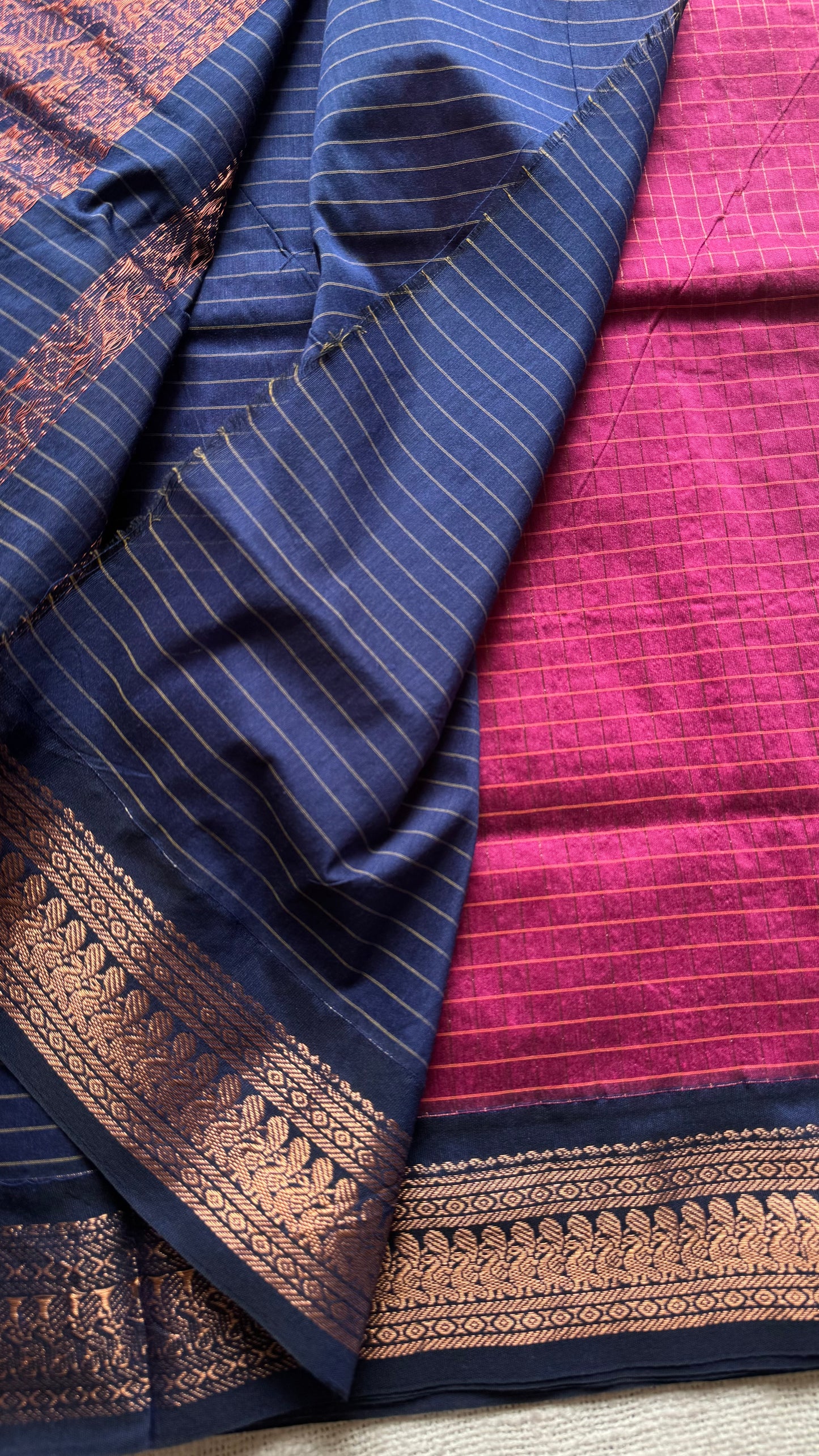 Dark pink with dark blue, checks - cotton silk - YCCOTNSEKCS12