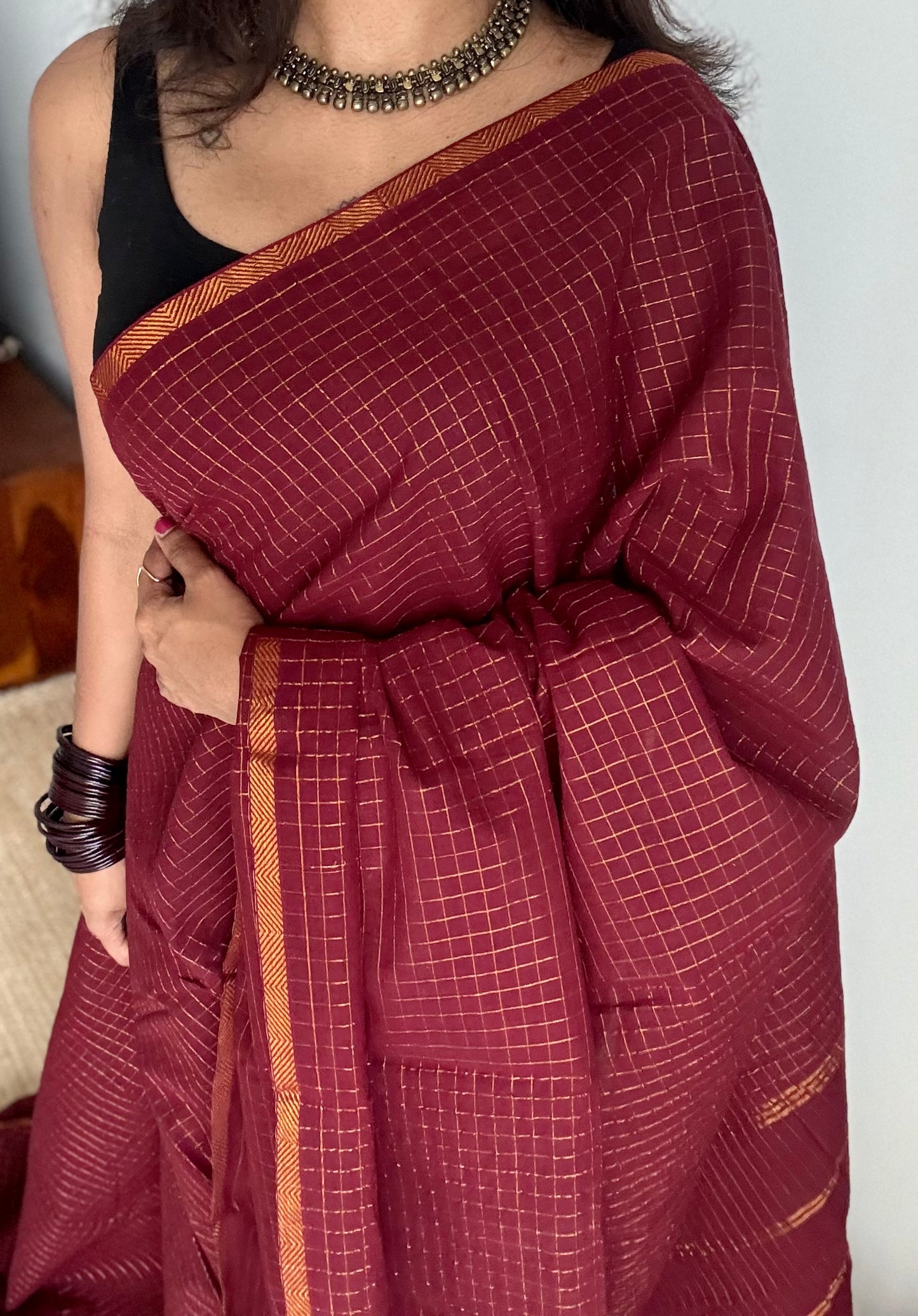 Maroon mini kattam (checks), soft Madurai cotton - YCCOTNJULMCS19