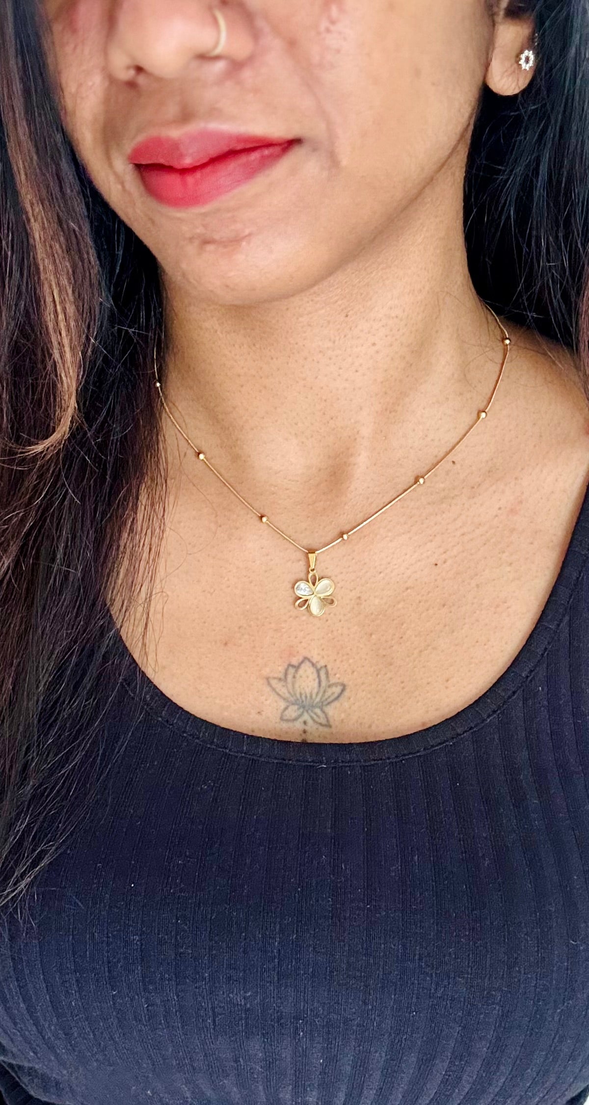 Gold plated chain, flower pendant - YCGPC256