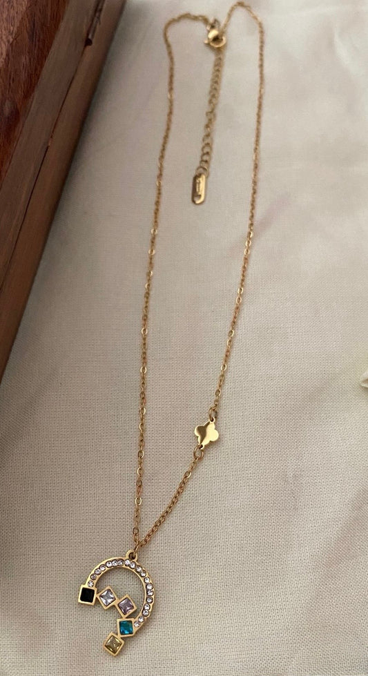 Gold plated chain, multicoloured stone pendant - YCGPC250