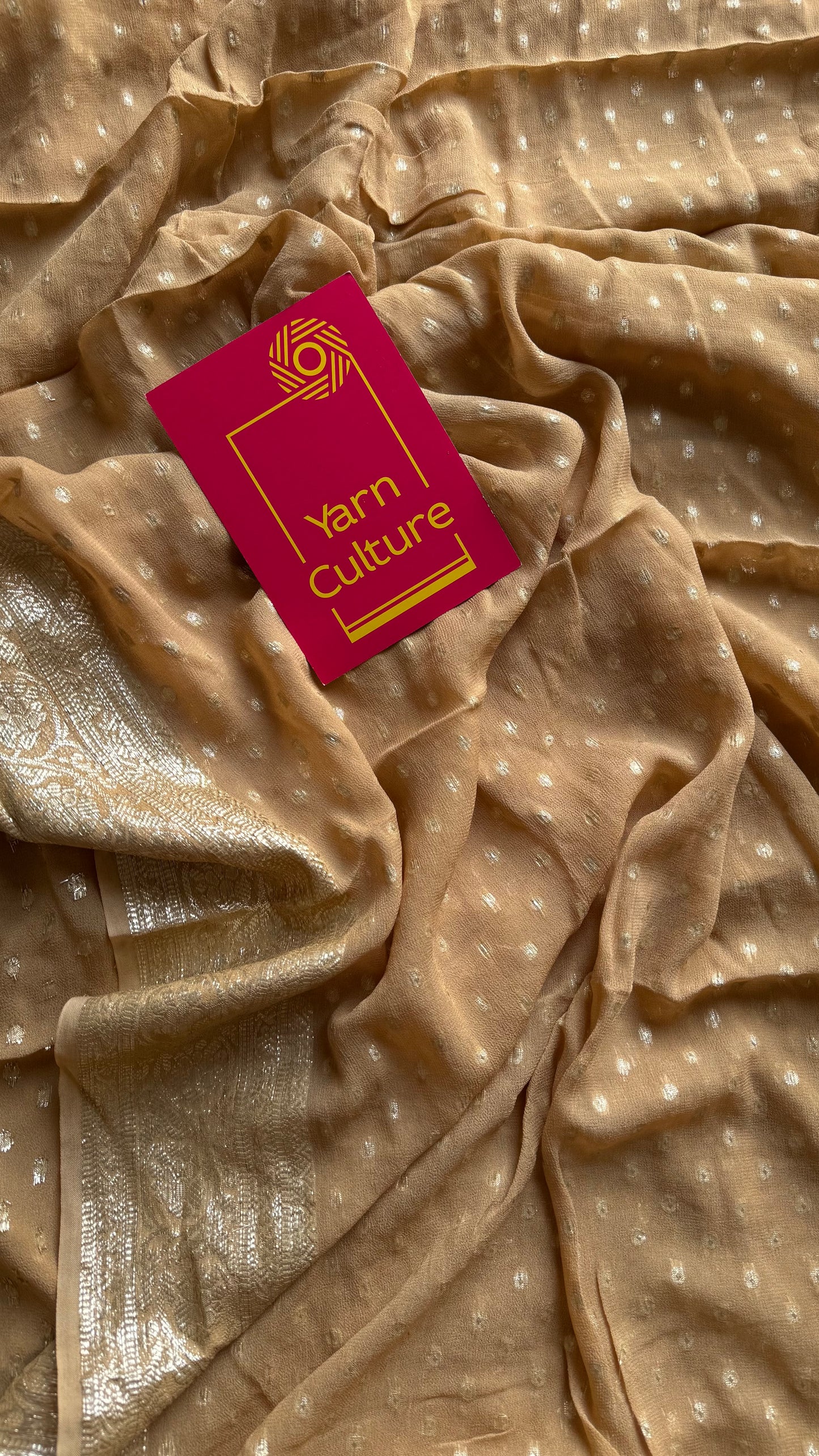 Beige viscose georgette saree with zari motifs - YCDOSFE205