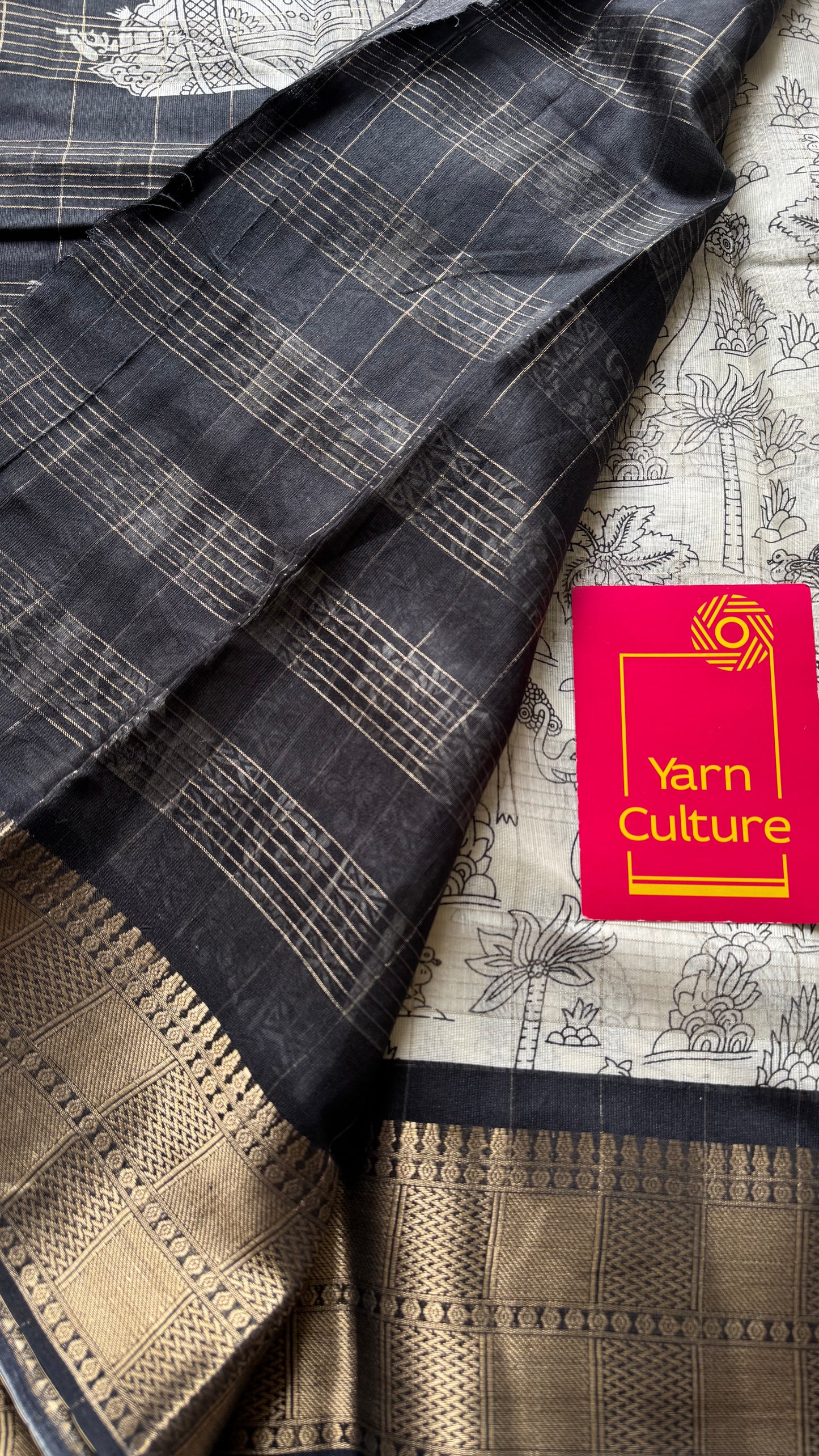 Off white and black, printed kalamkari, semi-tussar - YCWOTDSTK09
