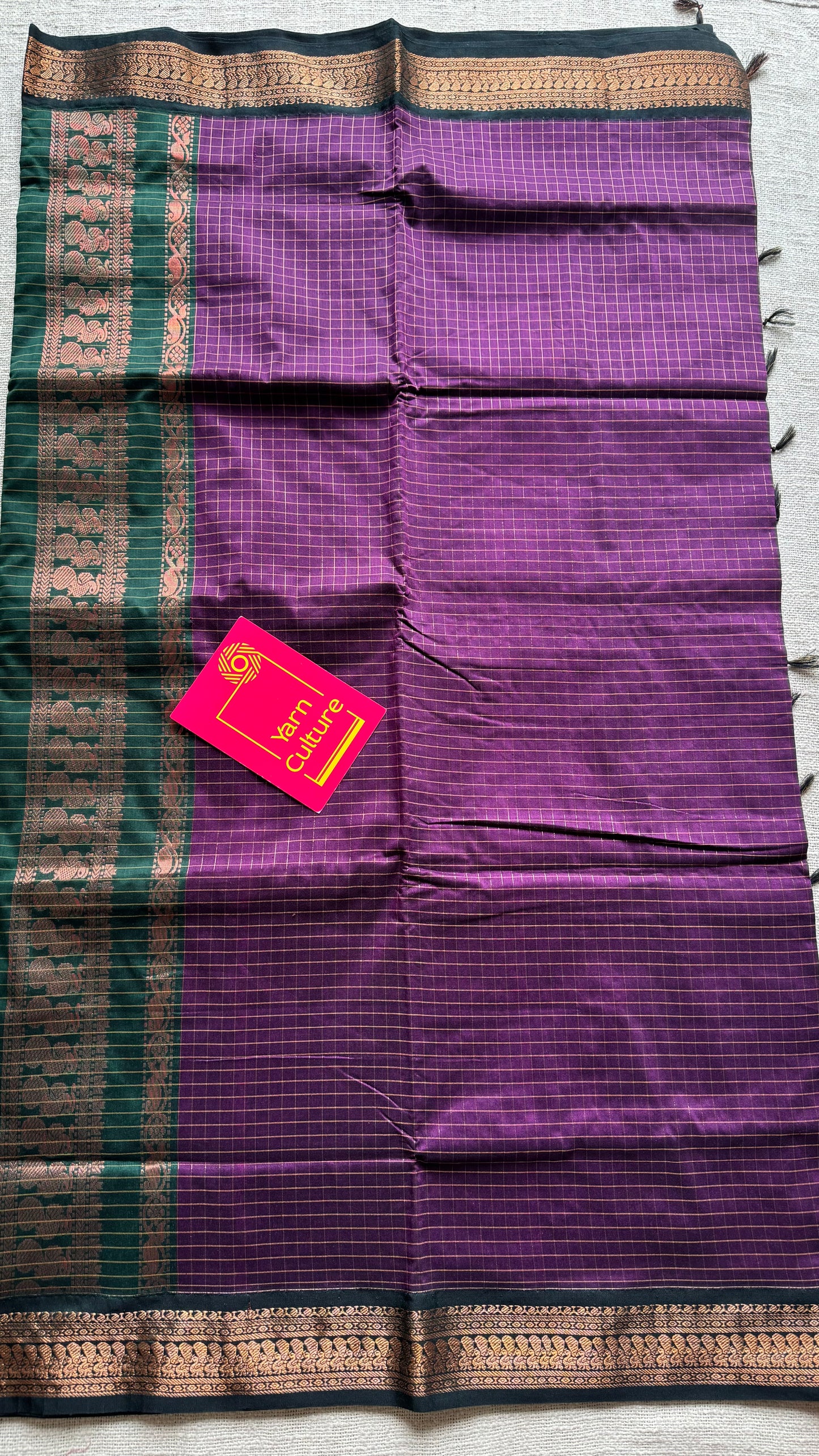 Dark purple with dark green, checks - cotton silk - YCCOTNSEKCS11