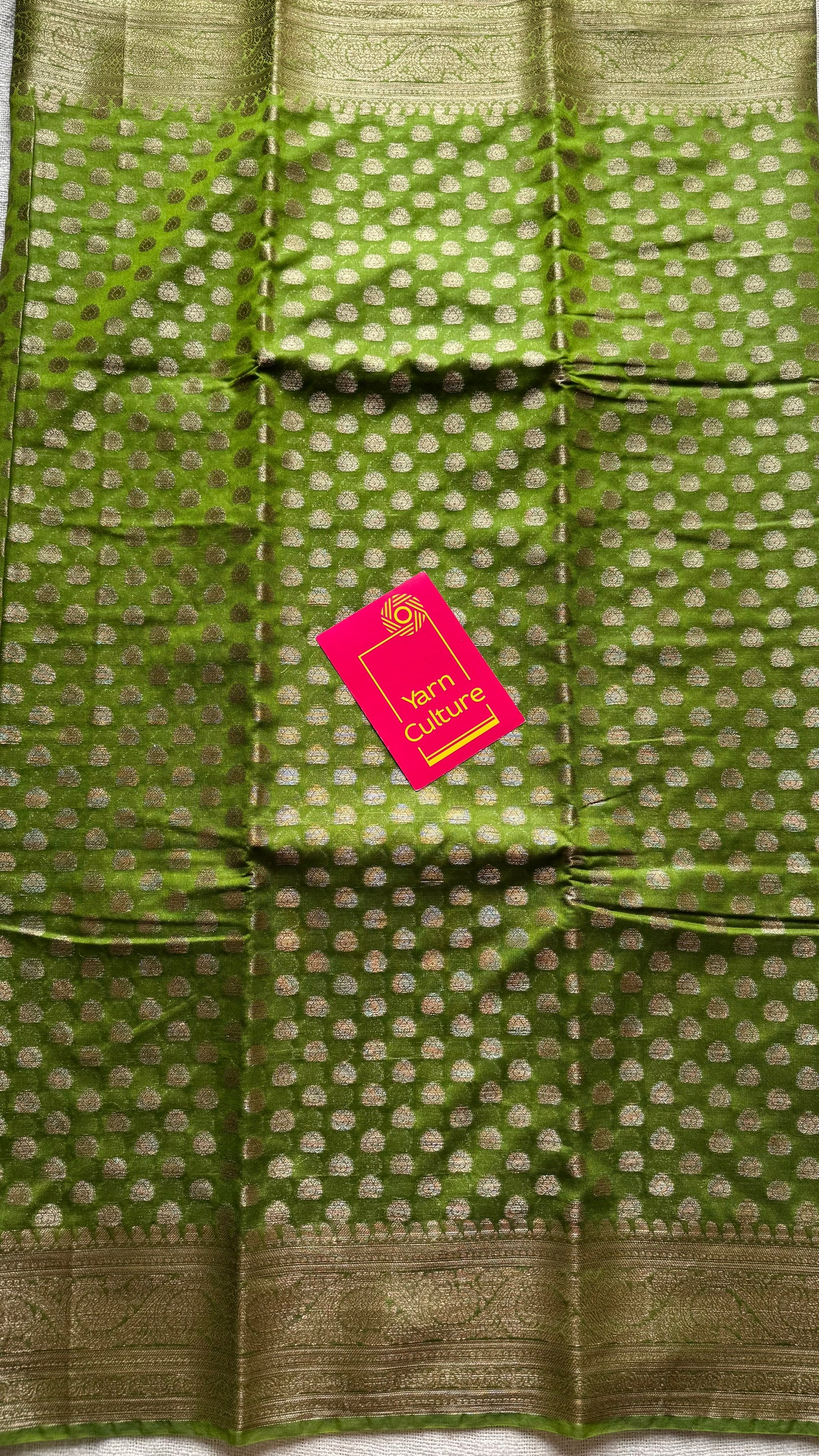 Harita - Olive green, antique gold zari, Banarasi semi georgette - YCBLFEGAGZ18