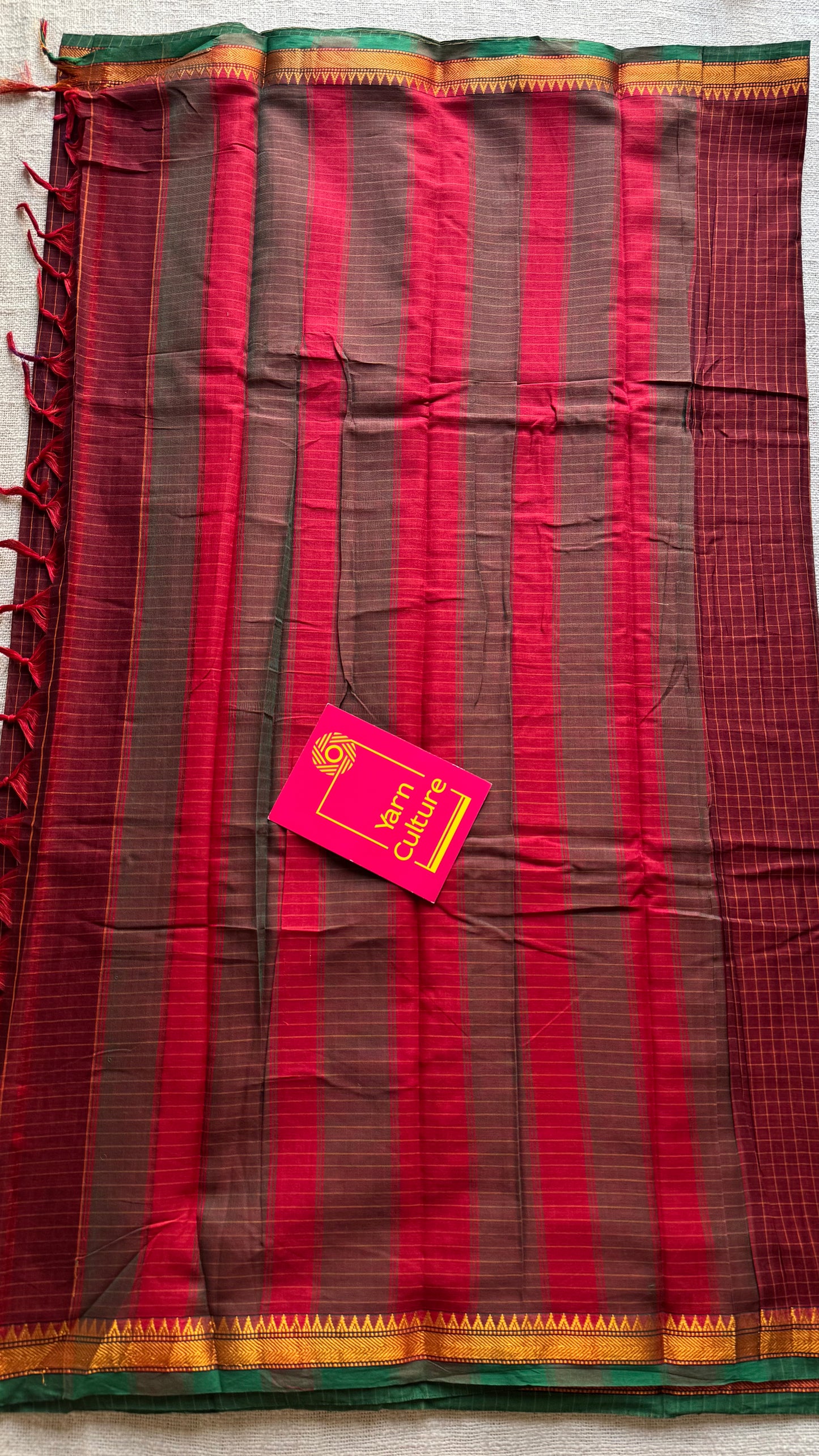 Deep maroon checks, cotton silk blend, premium narayanpet saree - YCWOTDFE244
