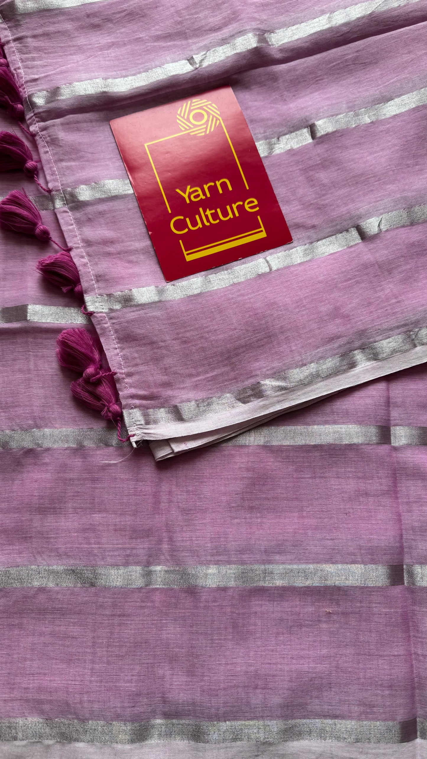 Lilac Fluff - soft lilac with silver zari stripes, mul cotton - YCBCJULMS01