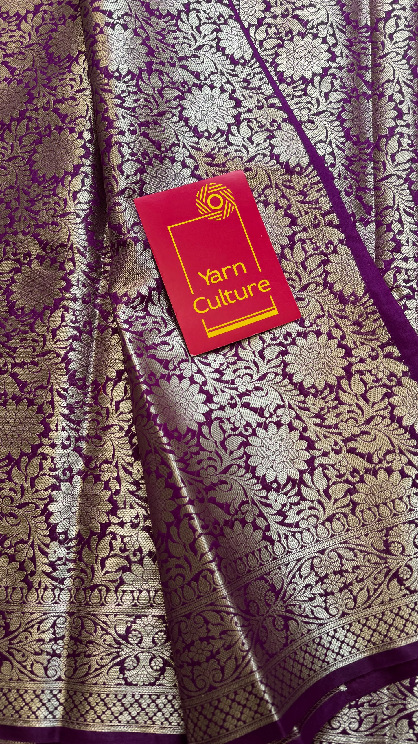Bright purple meenakari floral pattern in silver zari, Banarasi katan dupion silk - YCDESE10