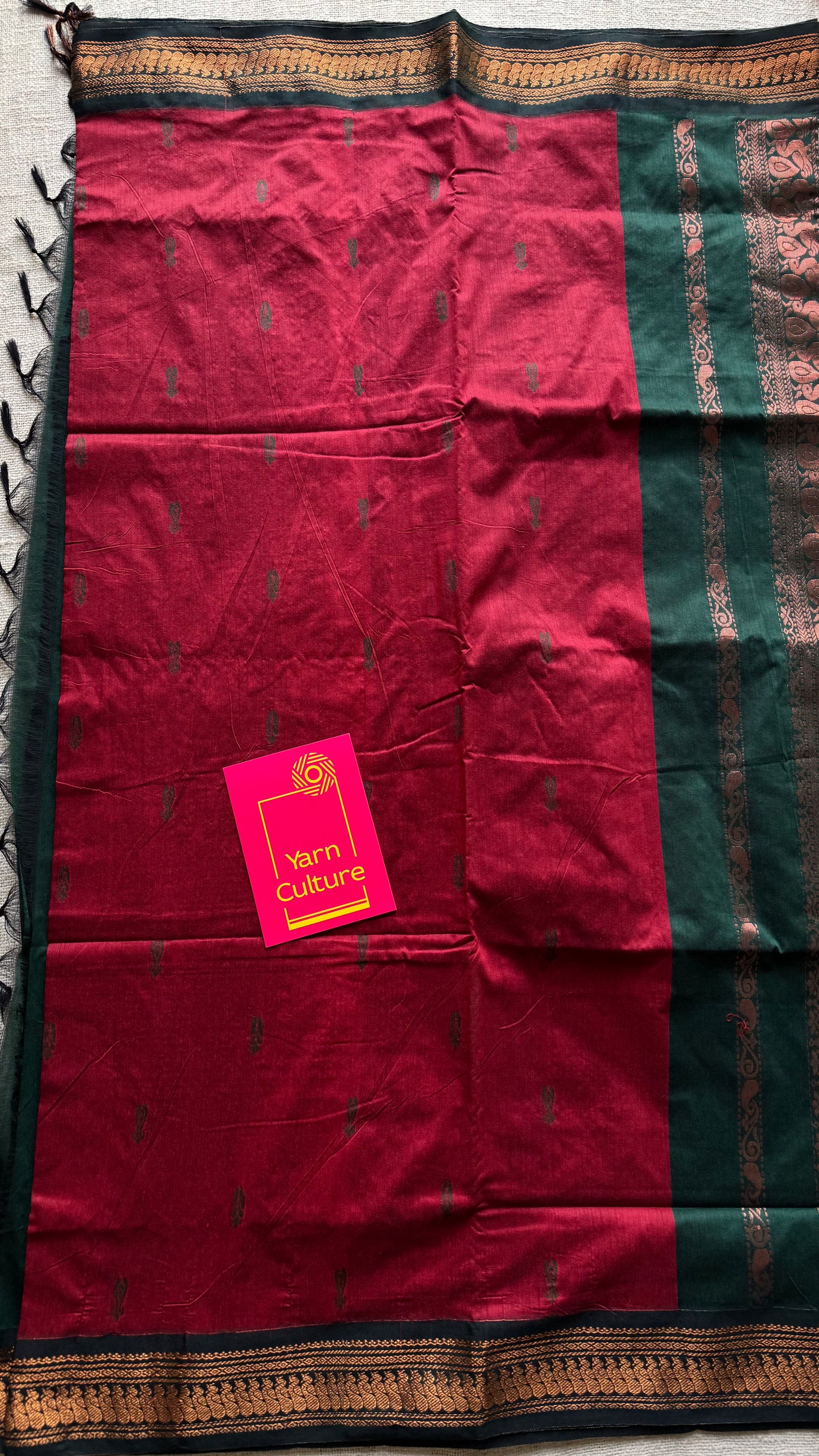 Dark red with dark green, cotton silk - YCCOTNOCKCS15