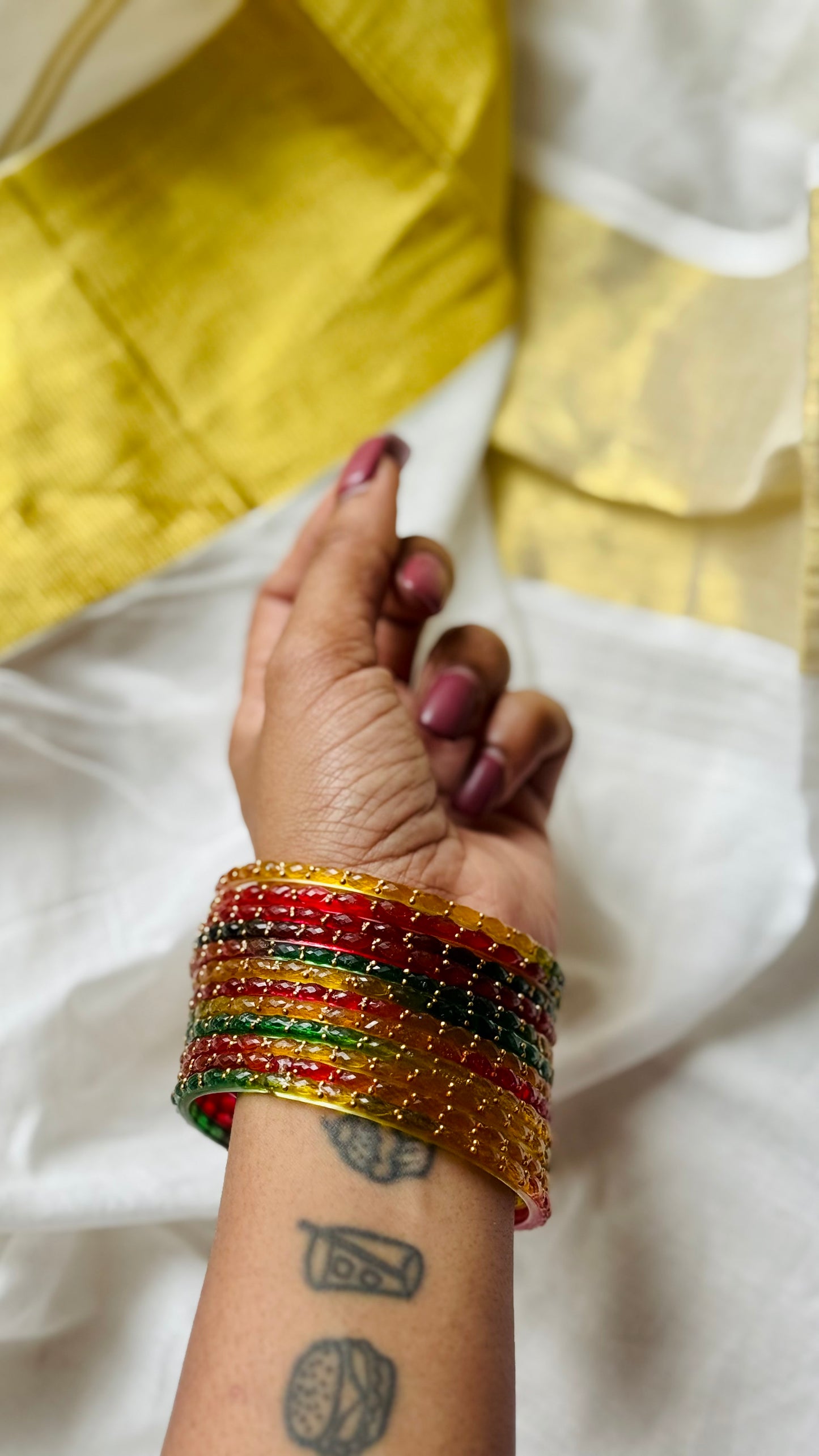 Multicolour raindrop bangles, set of 12, size 2.6 - YCBANGL853