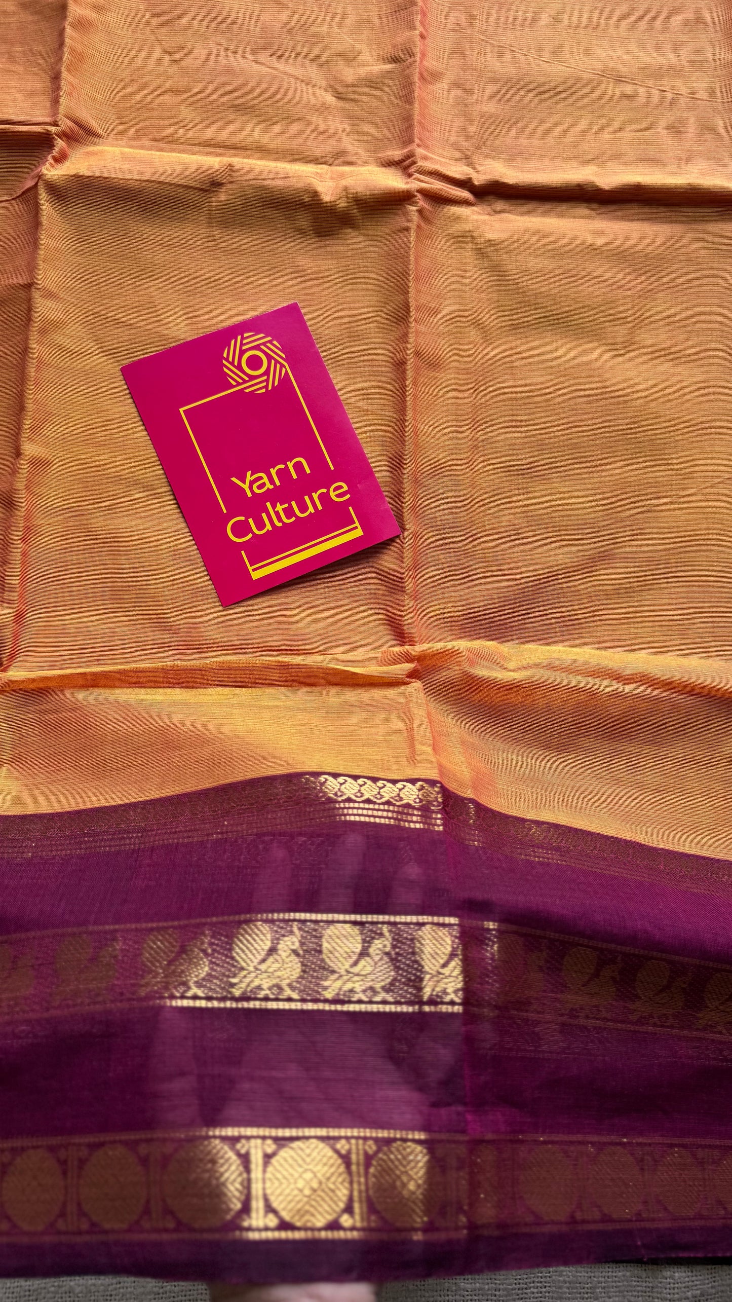 Light orange with maroon contrast border, chettinad cotton - YCCOTNOCCC02