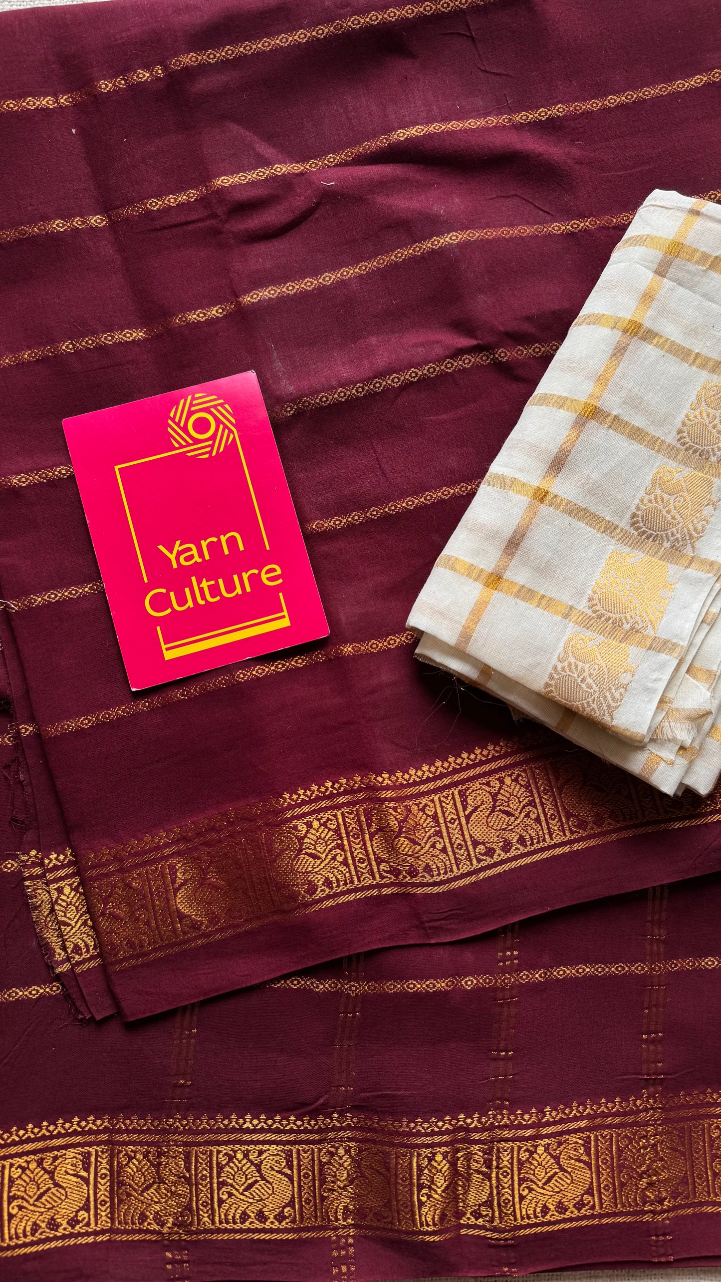 Maroon patterned veldhaari, kattuchayam dyed, madurai cotton - YCCOTNSEMS87