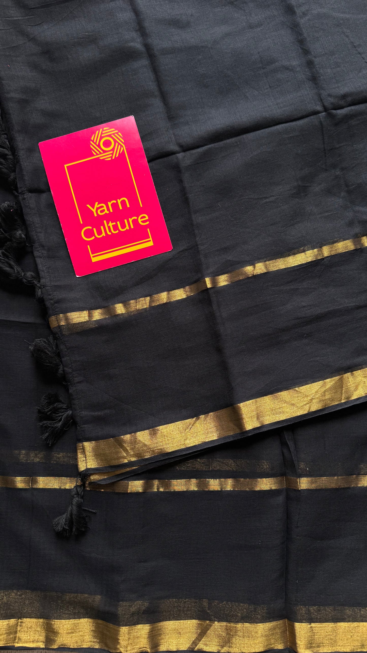 Black mul, antique gold zari, gap border pattern - YCBCMCGZSE69
