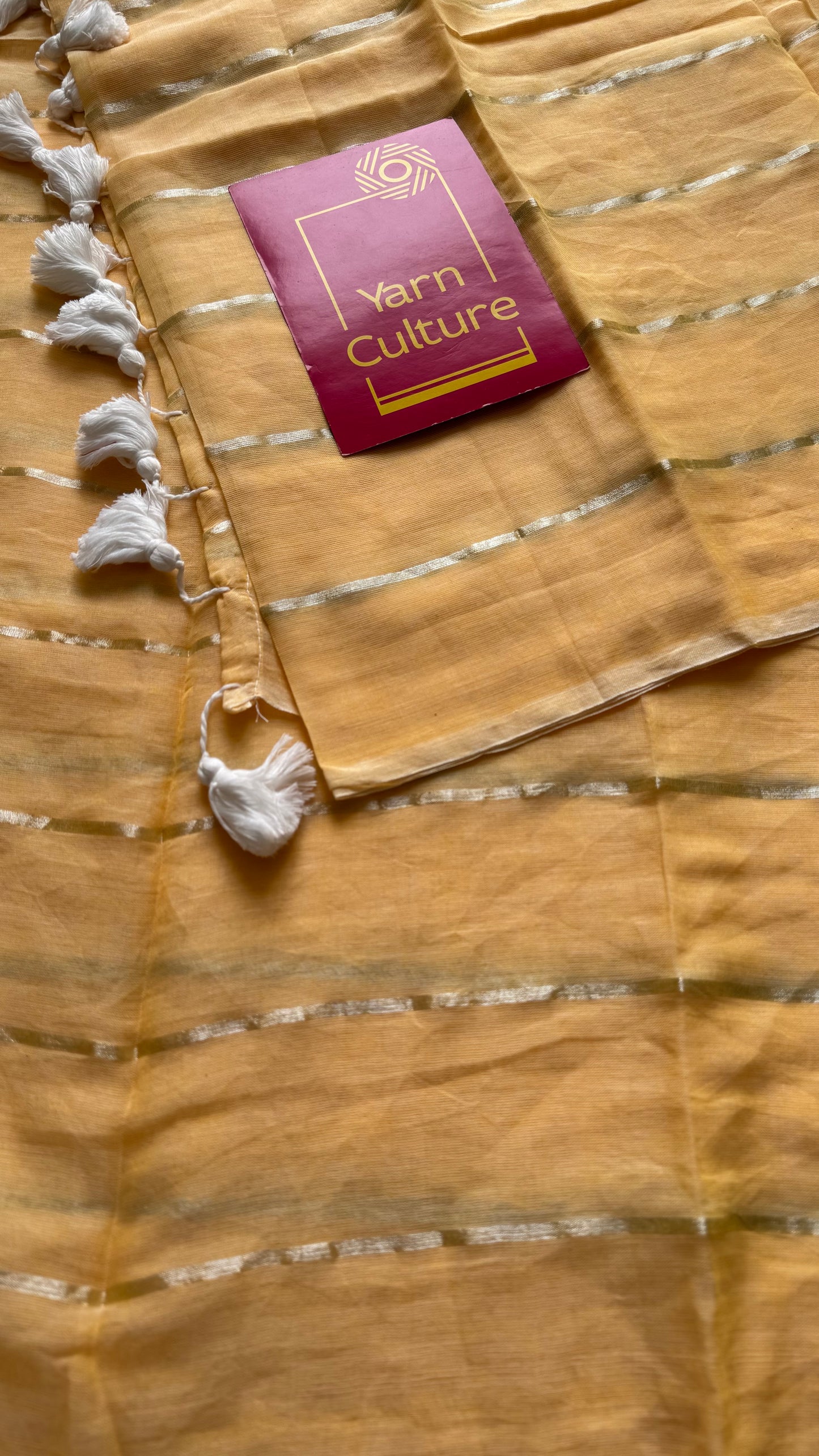Musk Drizzle - pastel musk yellow with silver zari stripes, mul cotton - YCBCJULMS05