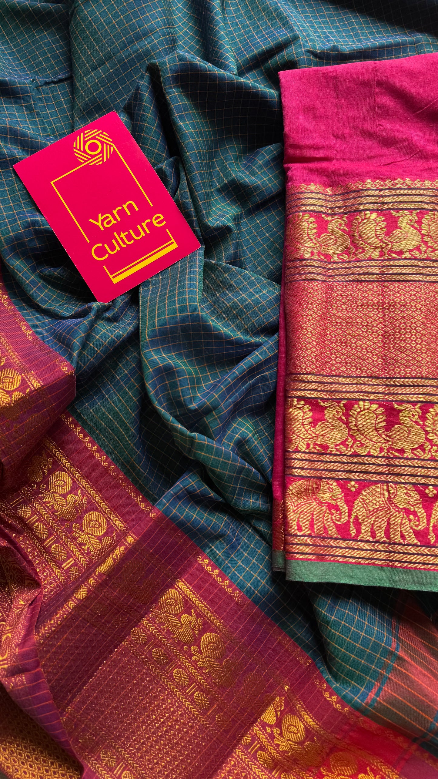 Teal checks with zari border, premium narayanpet, soft cotton - YCWOTDFEBB13