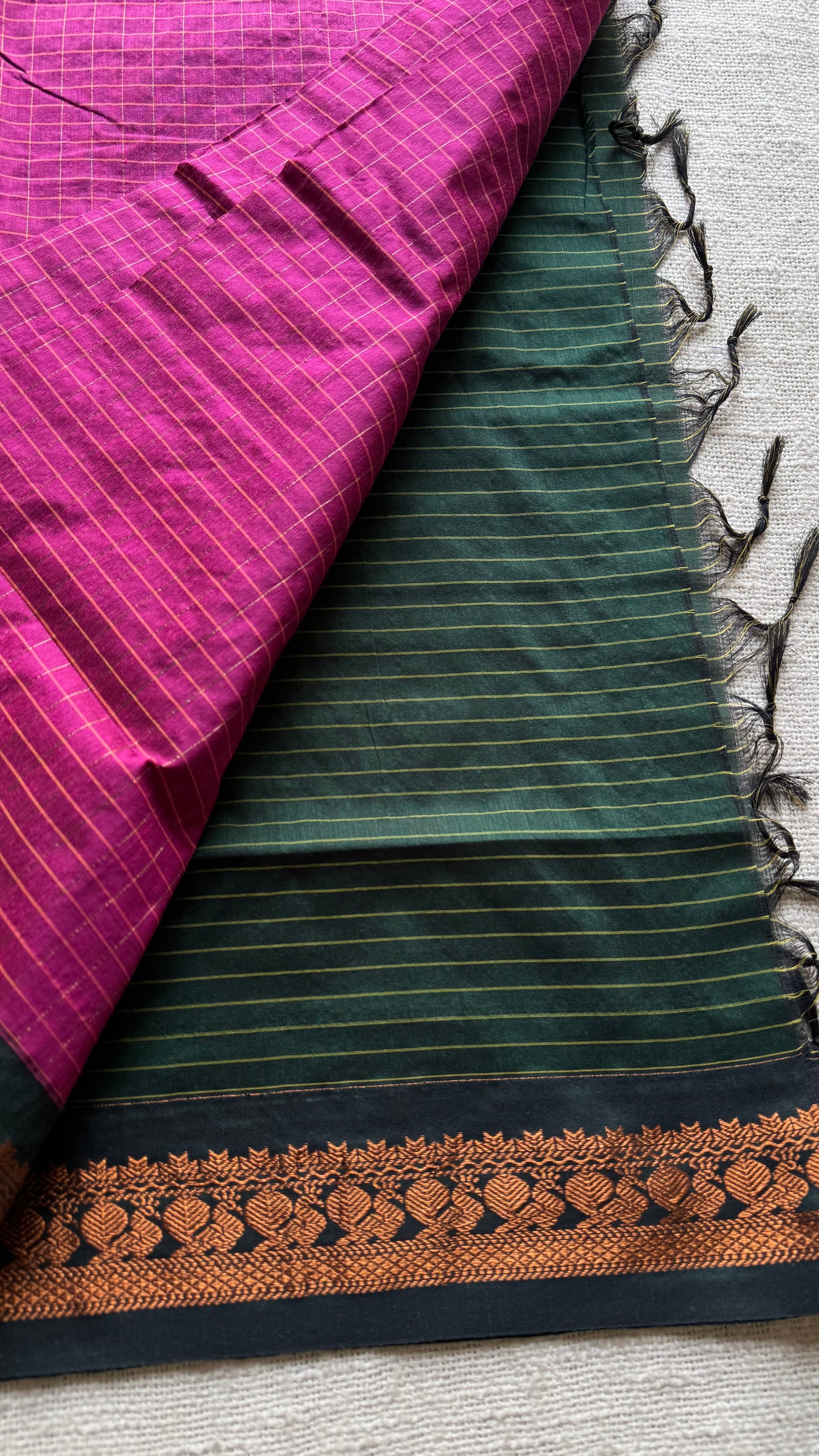 Dark pink with dark green, checks - cotton silk - YCCOTNOCKCS9