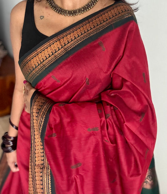 Dark red with dark green, cotton silk - YCCOTNOCKCS15