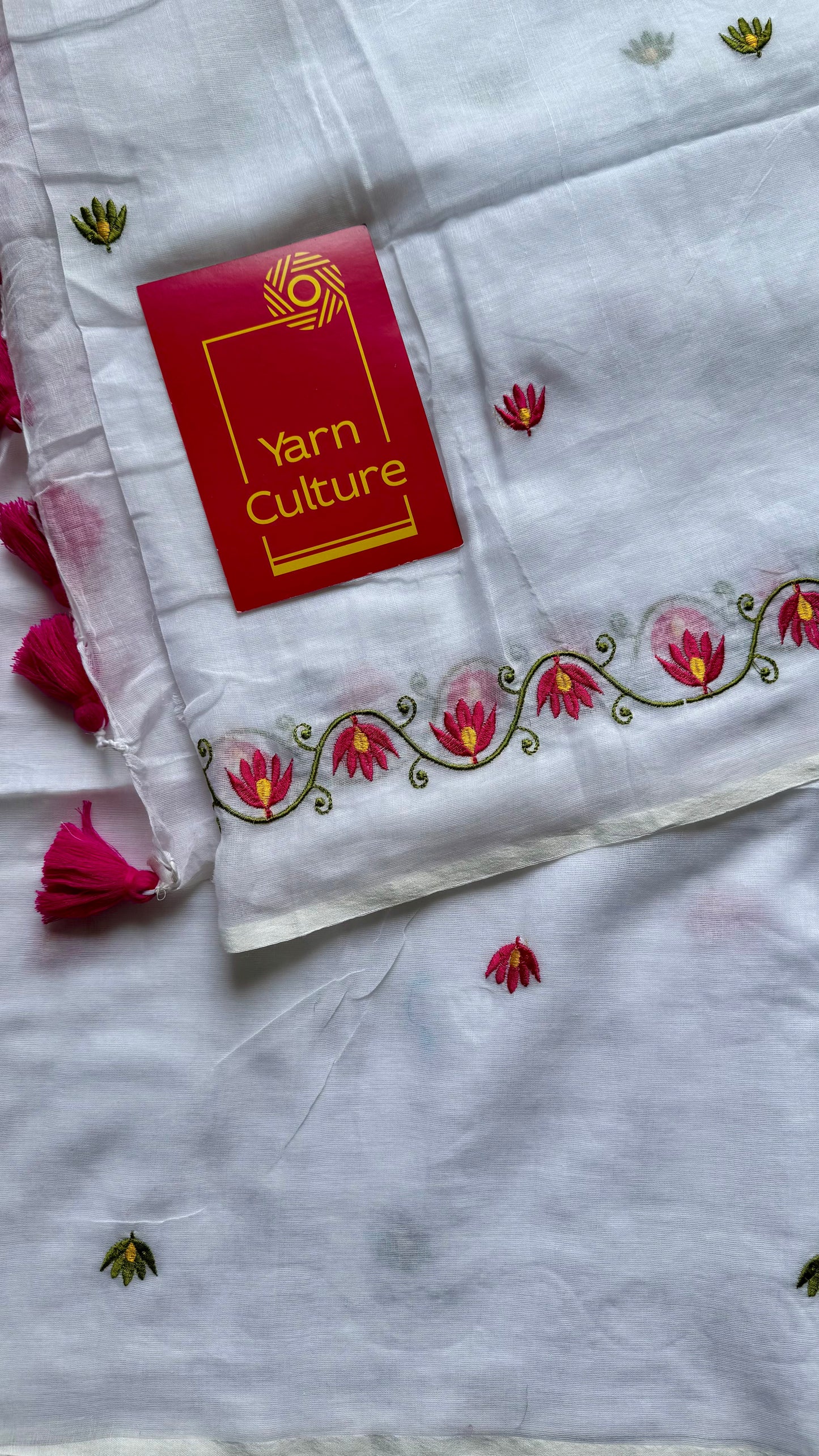 White with lotus embroidery, mul cotton - YCBCJULSC03