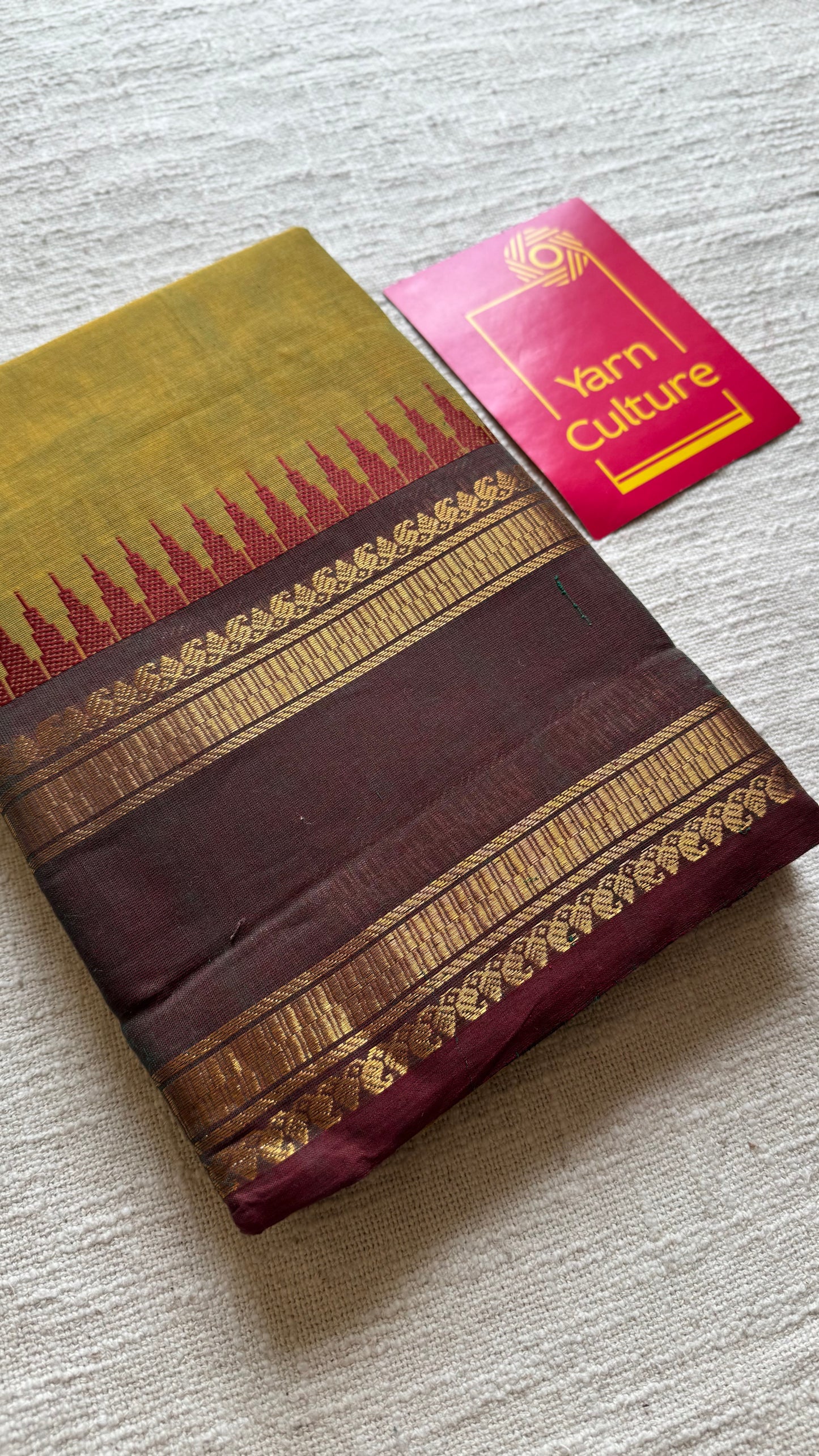 Kanchi cotton saree, light green with brown border - YCCOTNAP85