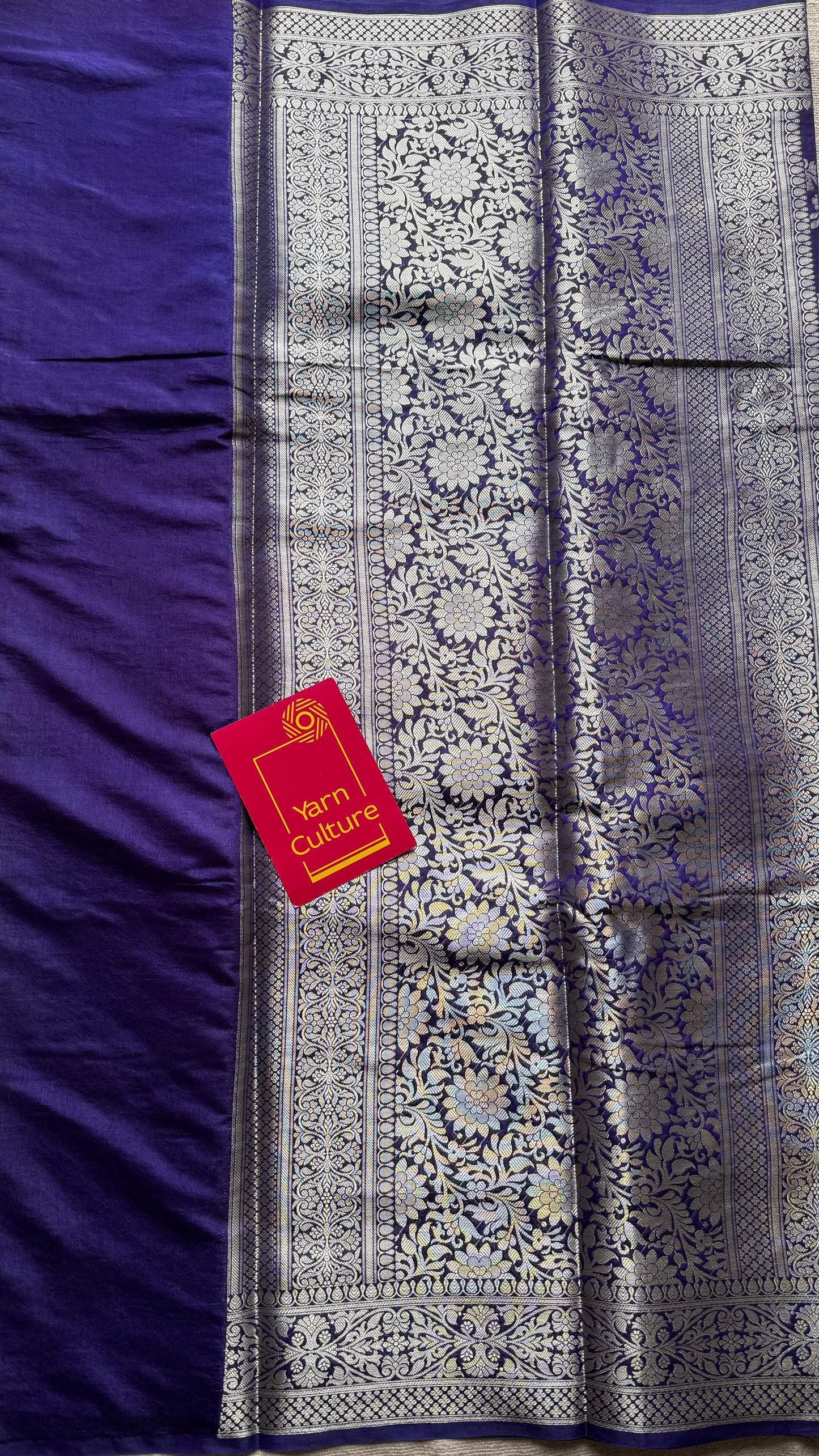 Dark blue meenakari floral pattern in silver zari, Banarasi katan dupion silk - YCDESE12
