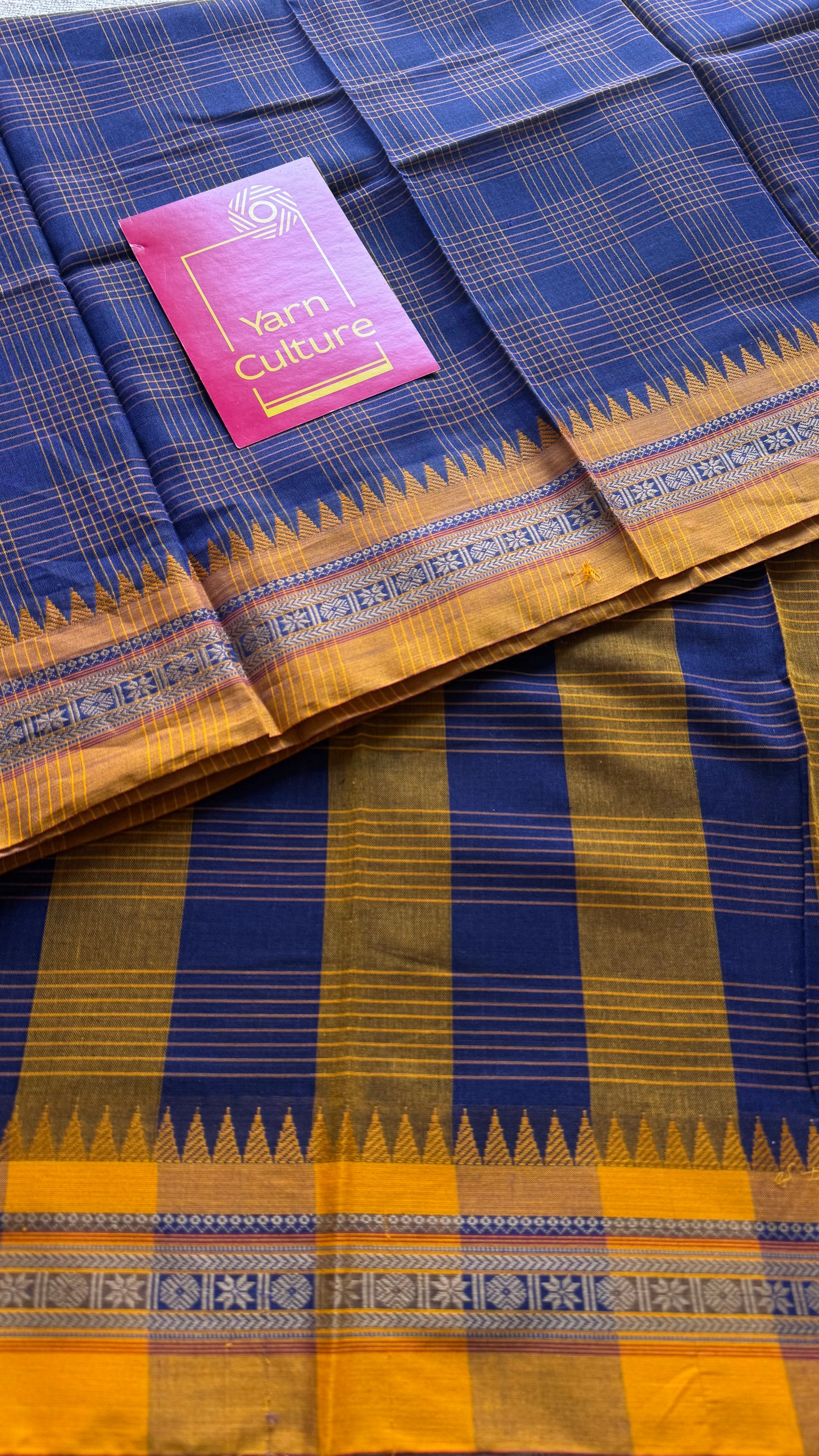 Dark blue checks with yellow border, handloom, soft cotton - YCLOKC219