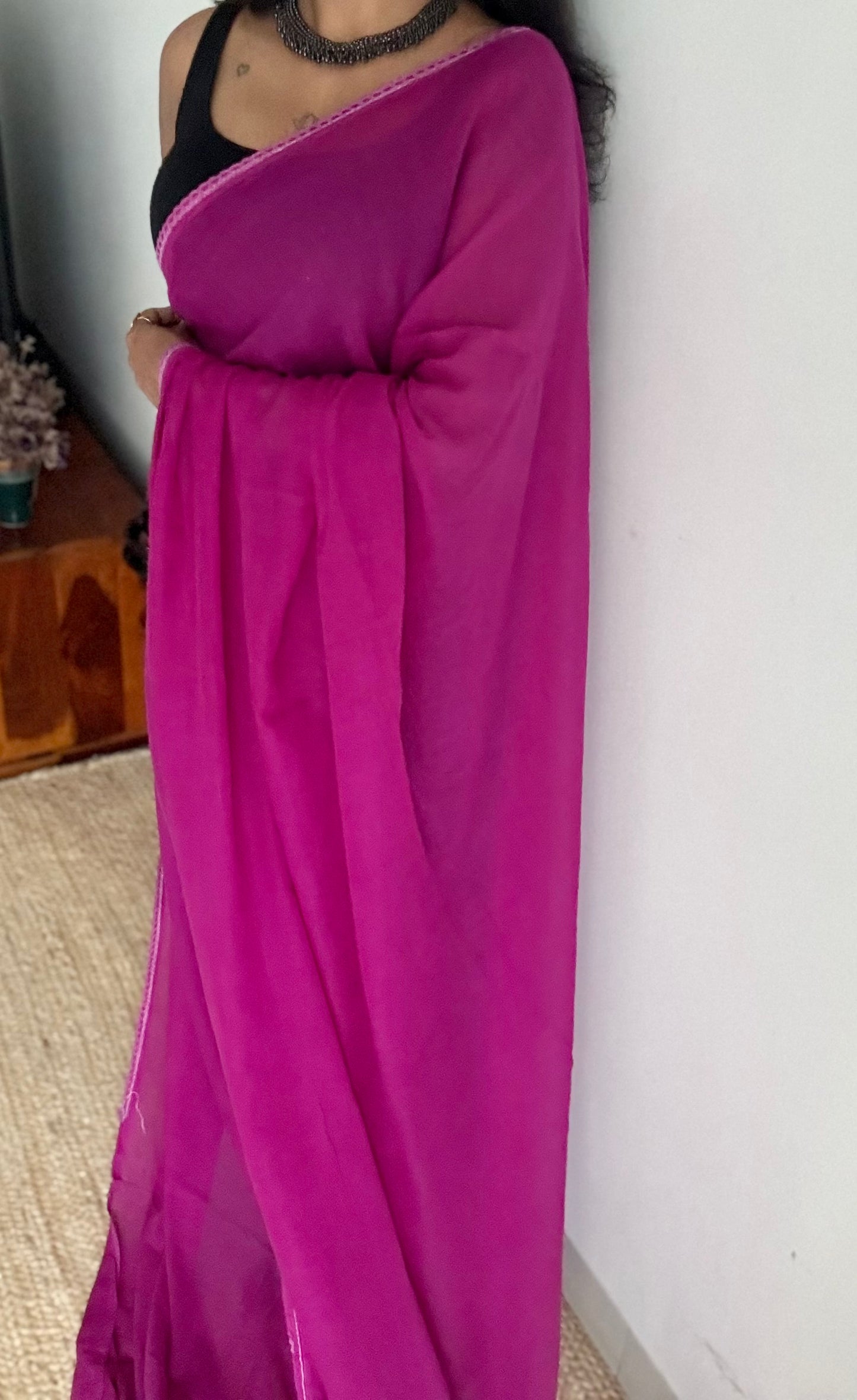 Purple pink plain mul with lace border - YCBCMCLSE02