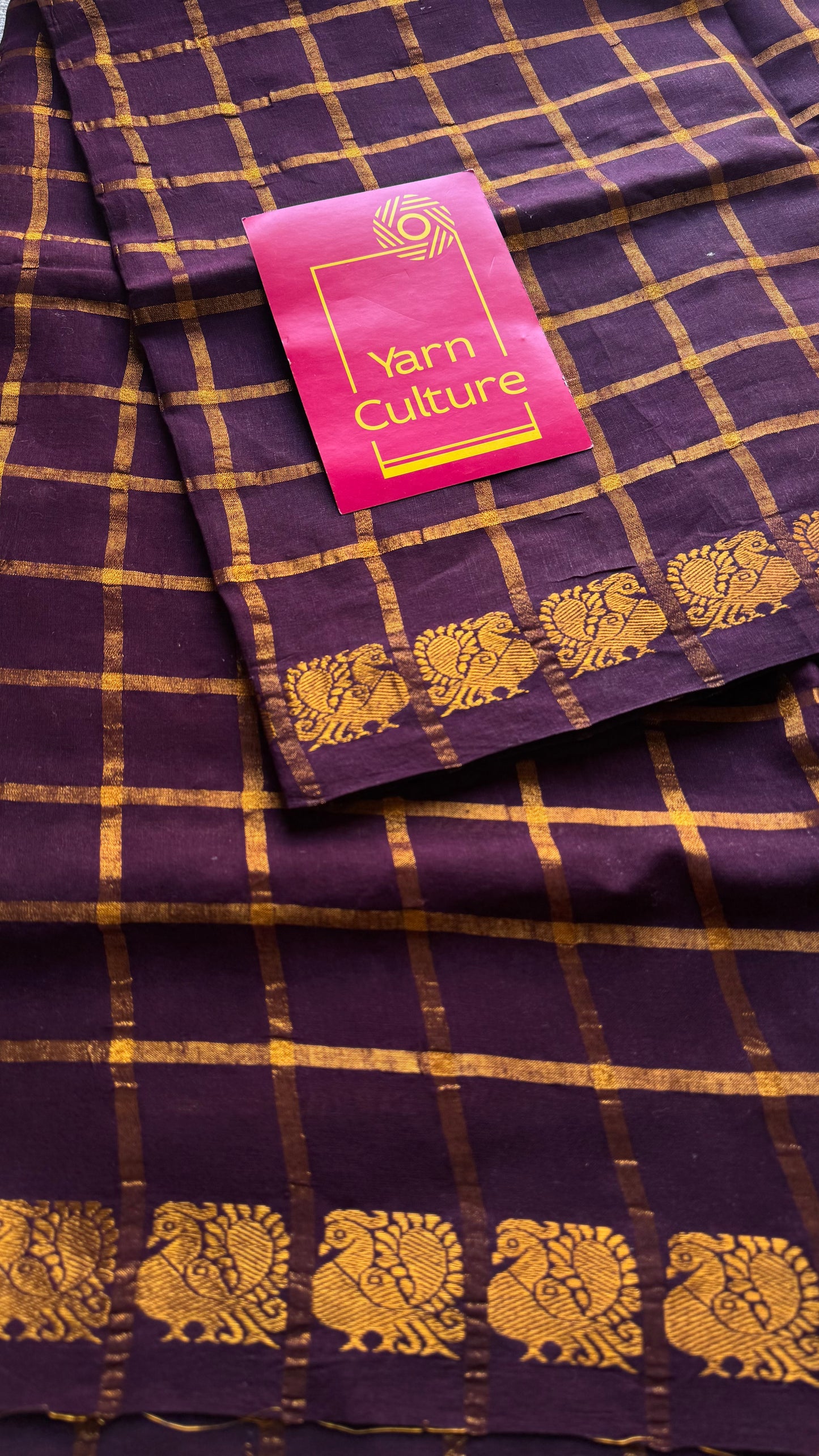 Purple brown pavithra kattam kattuchayam dyed madurai cotton saree - YCCOTNMSFE128
