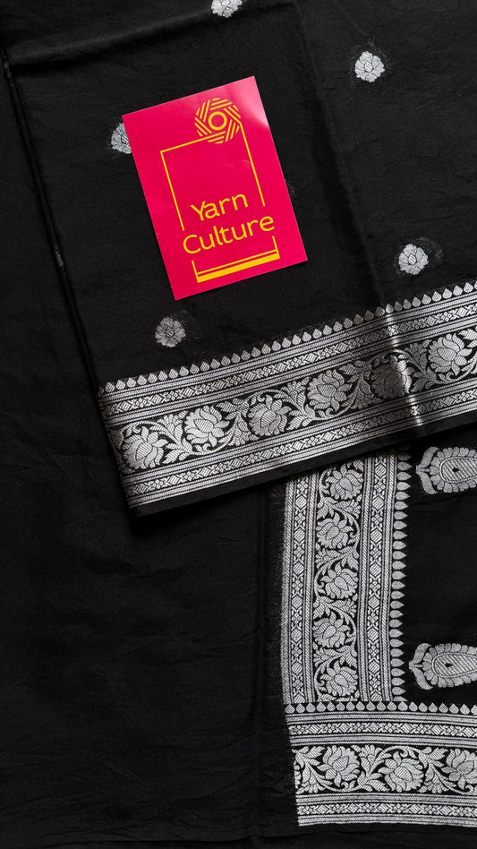 Black silver zari, Banarasi semi chiffon
