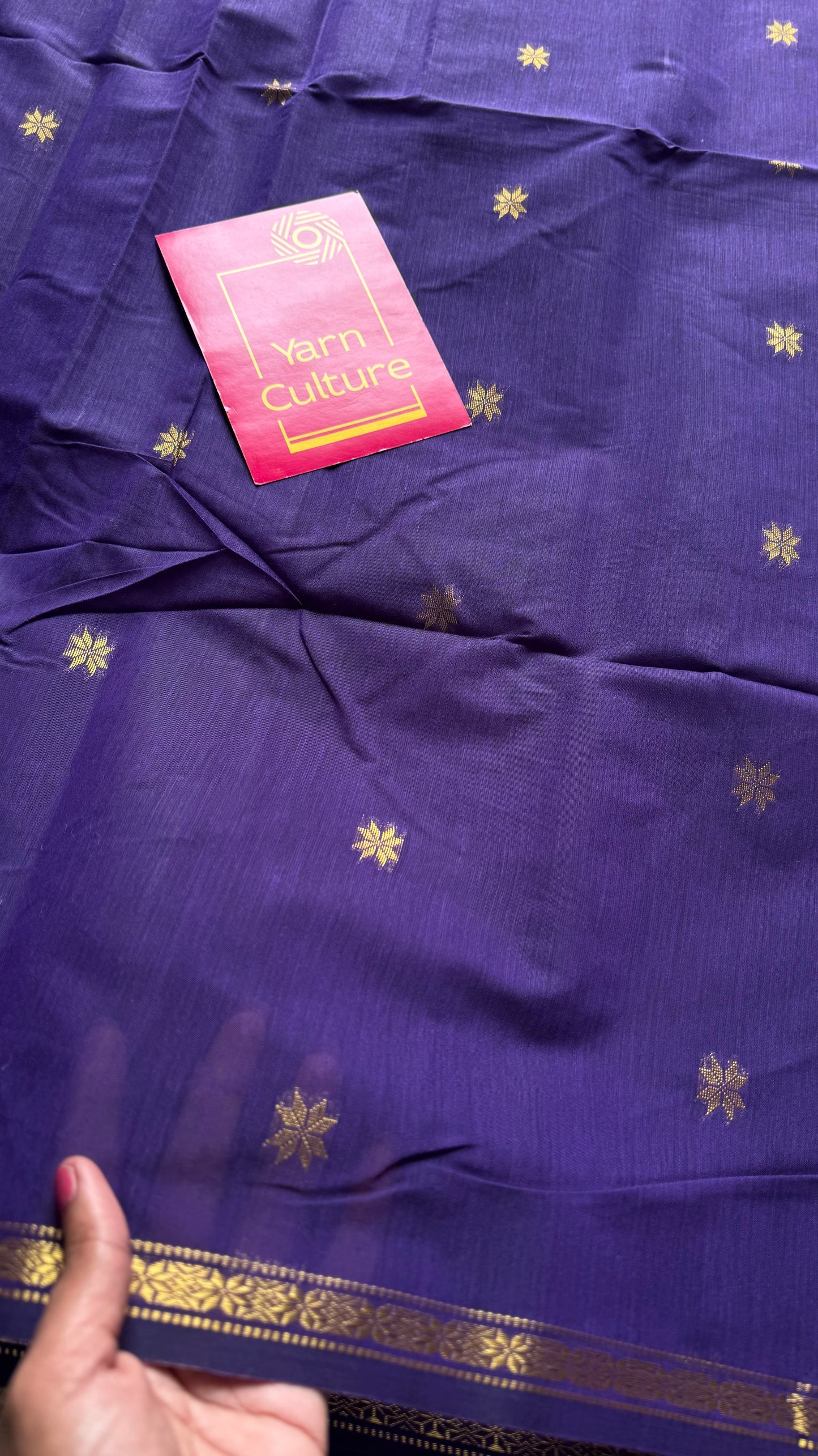 Purple with dark pink, gold buttas, semi maheshwari cotton silk - YCCOTNFEJUSM03