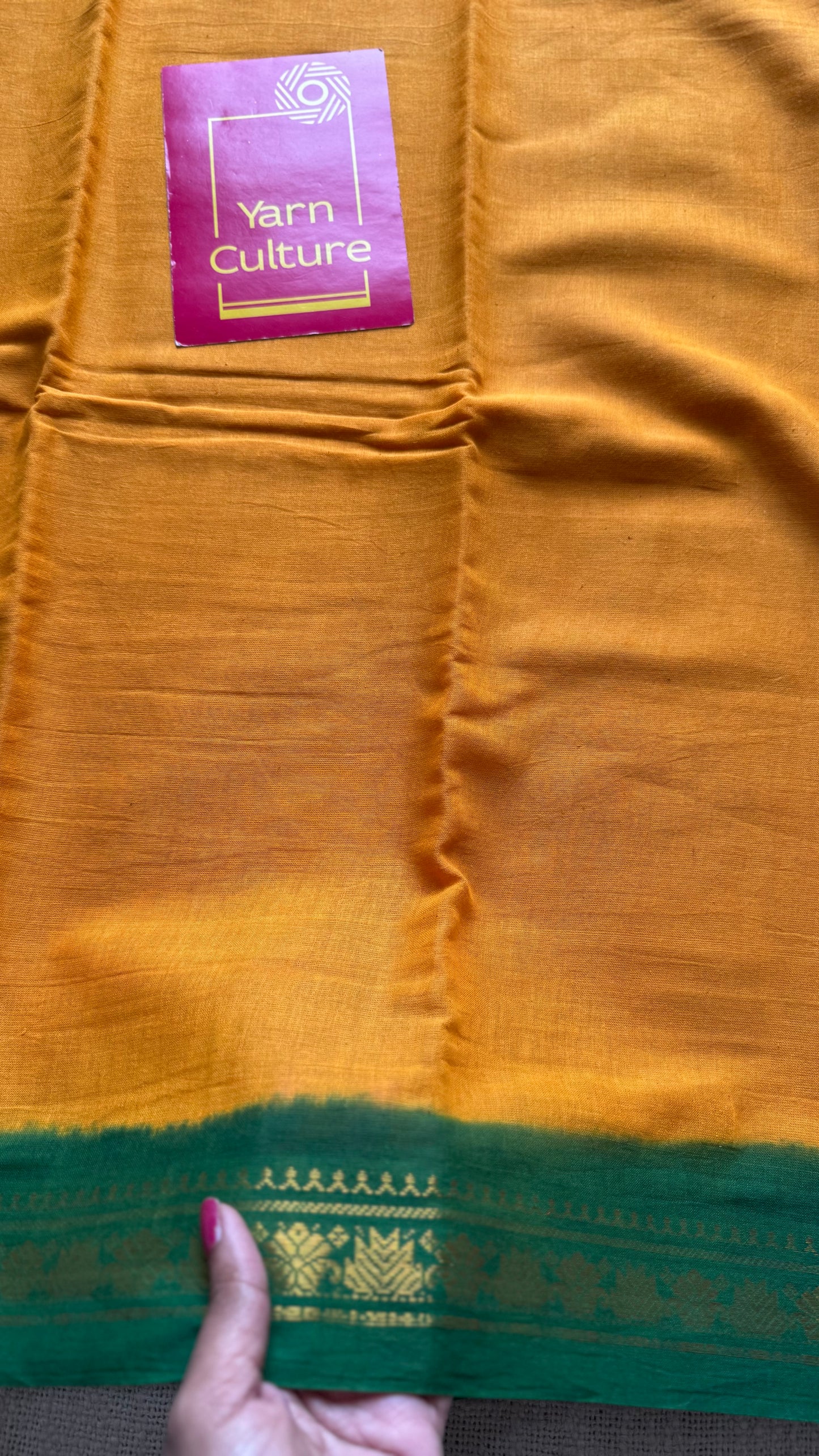 Yellow with green border sungudi, kattuchayam dyed, madurai cotton - YCCOTNSEMS99