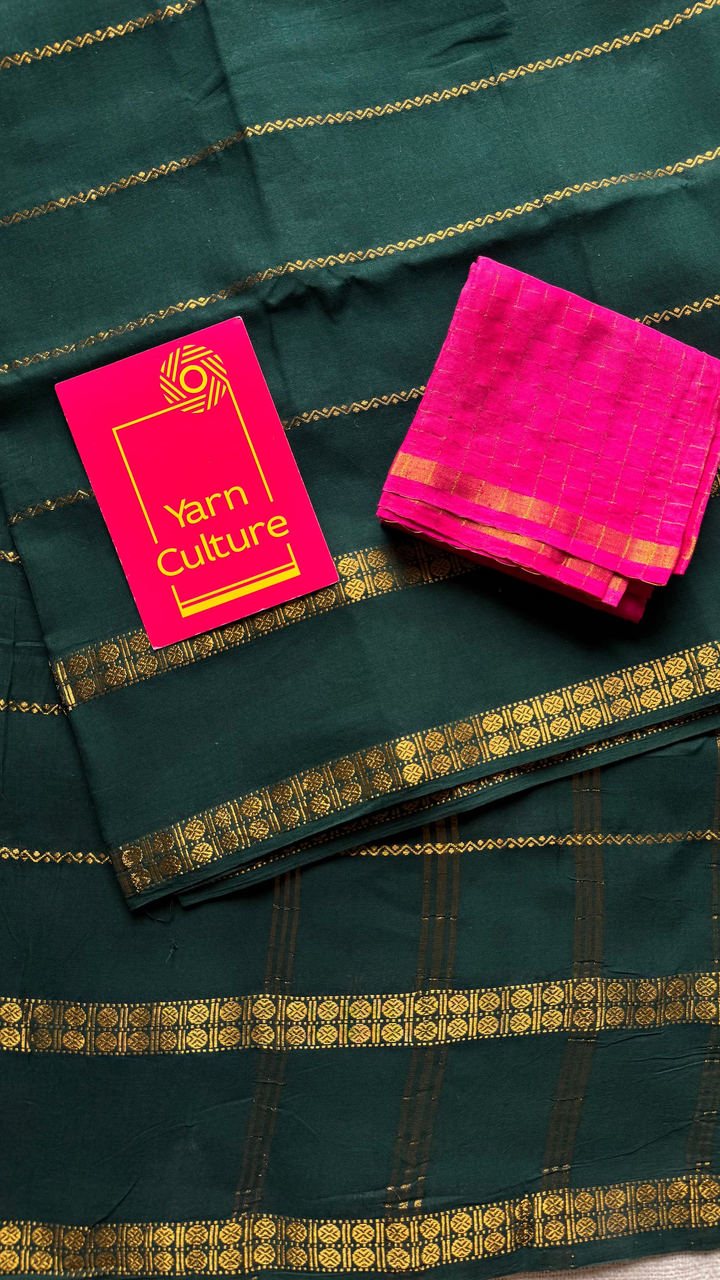 Dark green veldhaari with rettaipet border, kattuchayam dyed, madurai cotton - YCCOTNSEMS89