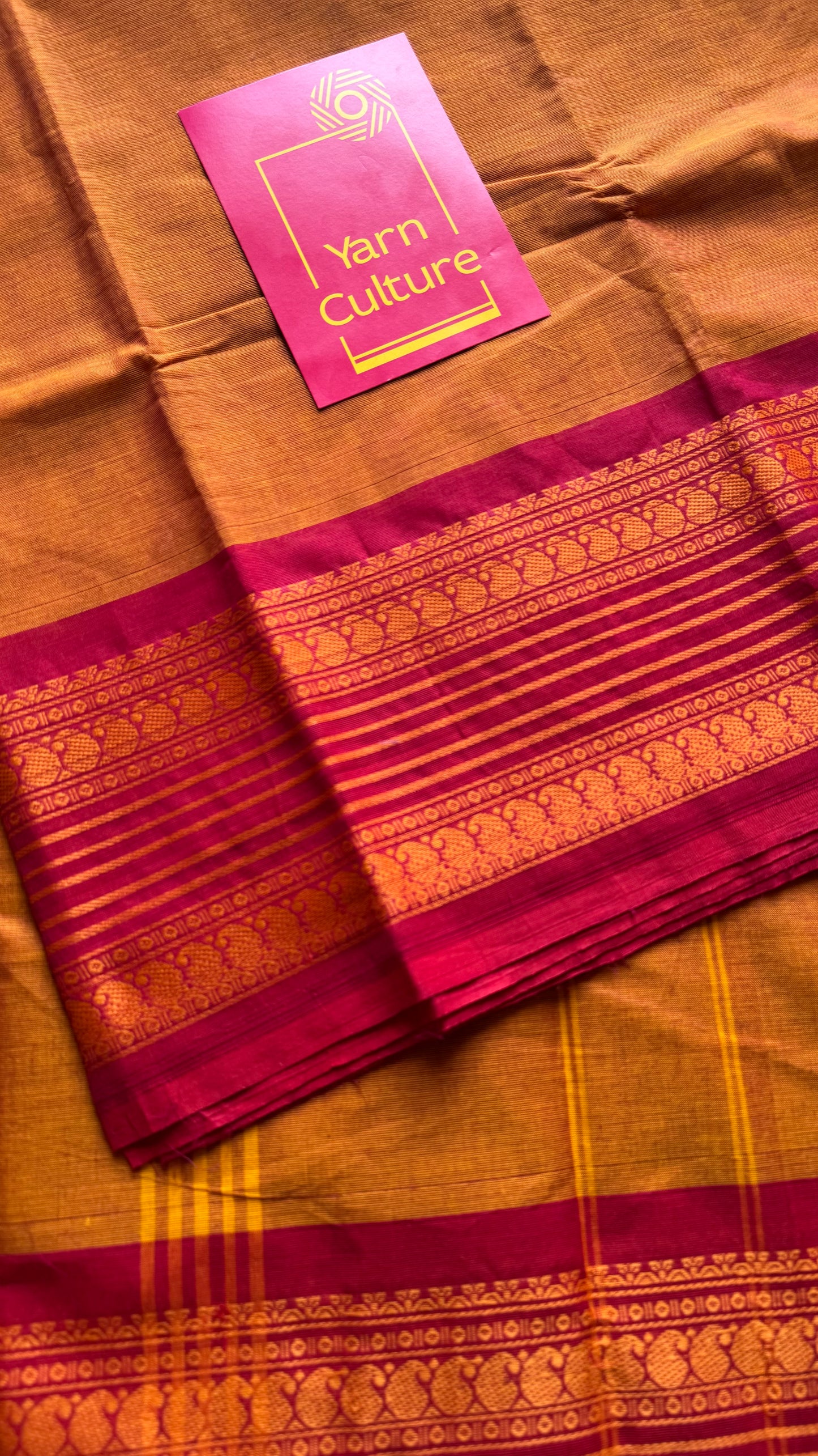 Orange with cherry red contrast thread border, kanchi cotton - YCCOTNOCCC03