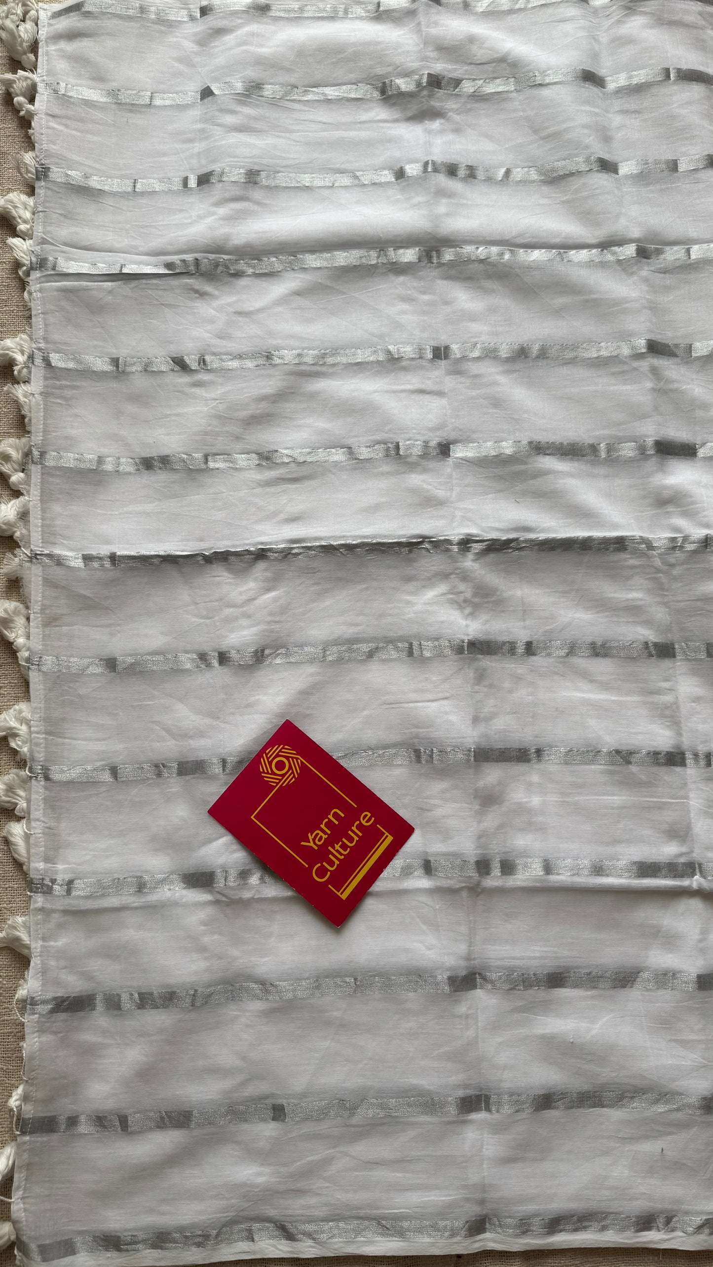 Sugar Cloud - white with silver zari stripes, mul cotton - YCBCJULMS02