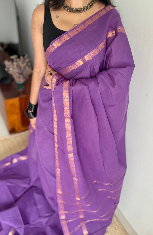Purple rettaipettu peacock double border with contrast blouse - madurai kattuchayam- YCCOTNAURS12