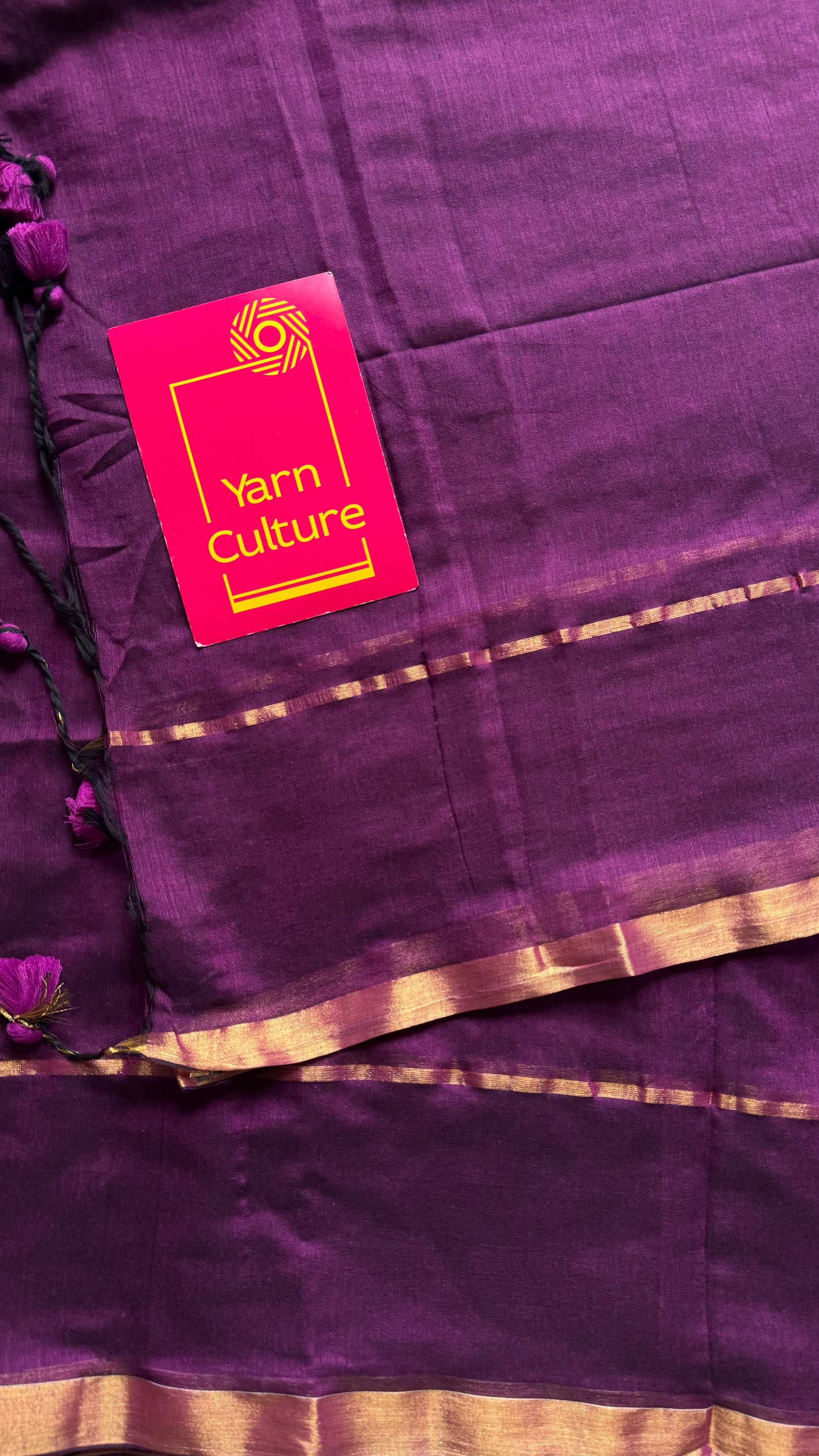 Purple pink mul, antique gold zari, gap border pattern - YCBCMCGZSE74