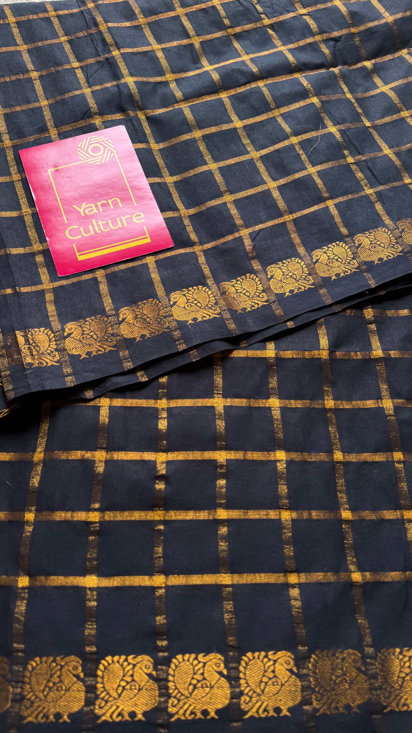 Black pavithra kattam sungudi, madurai cotton - YCCOTNSEMS03