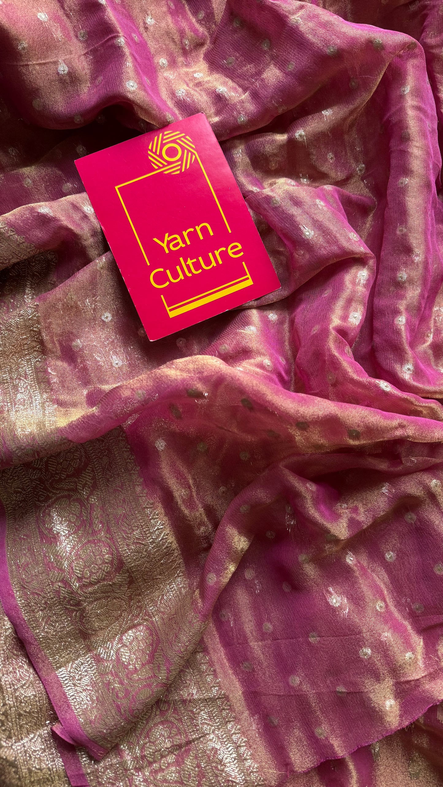 Magenta pink with gold double tone, soft crushed tissue, thread zari - YCDOSFEJUTB01