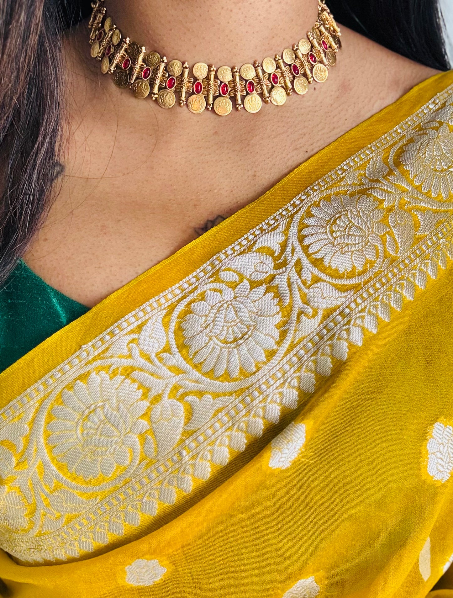 Coin necklace with ruby stones, with earrings - YCGPNP610