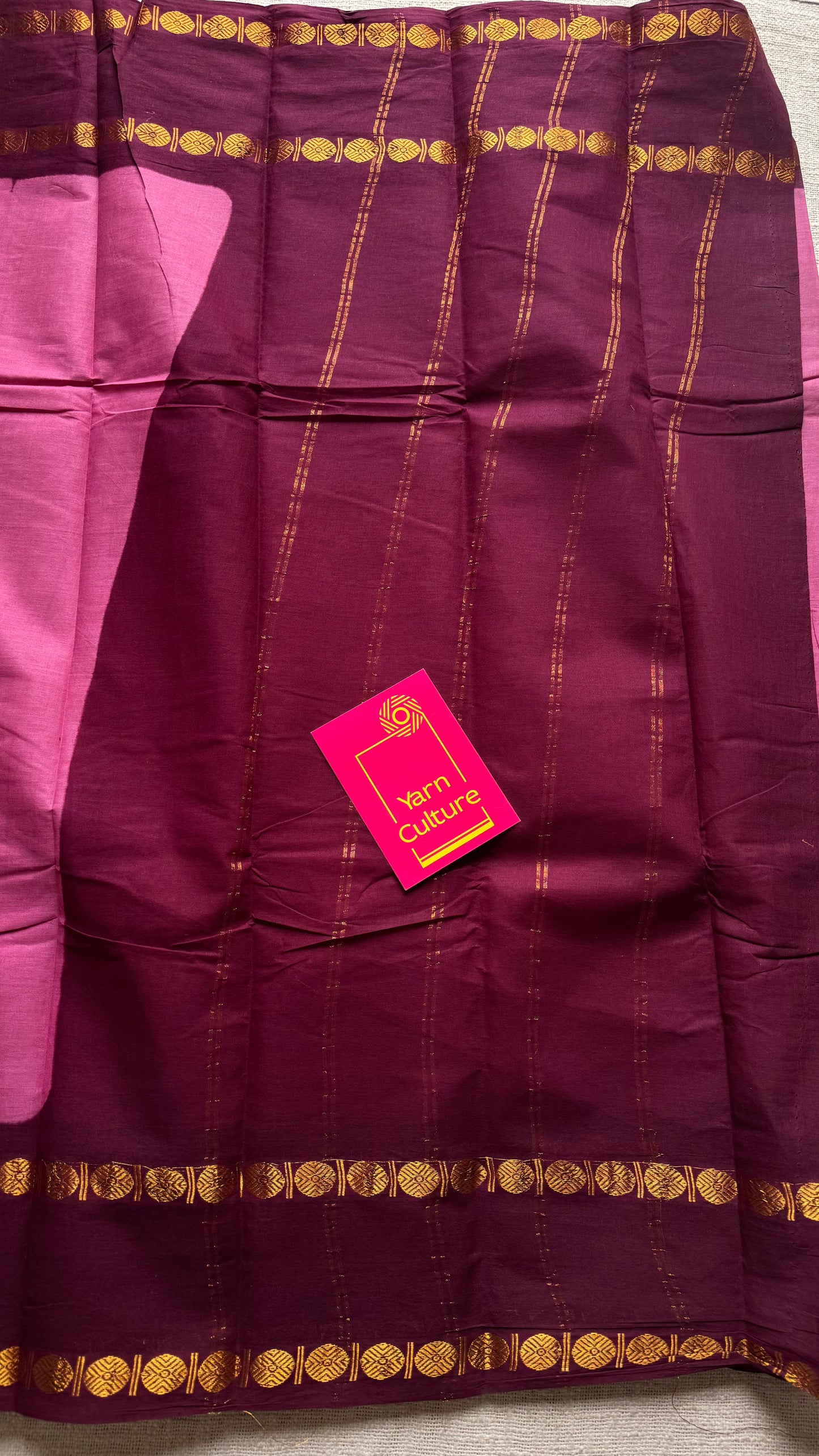 Dusty pink with dark maroon sungudi, kattuchayam dyed, madurai cotton - YCCOTNOCSC12