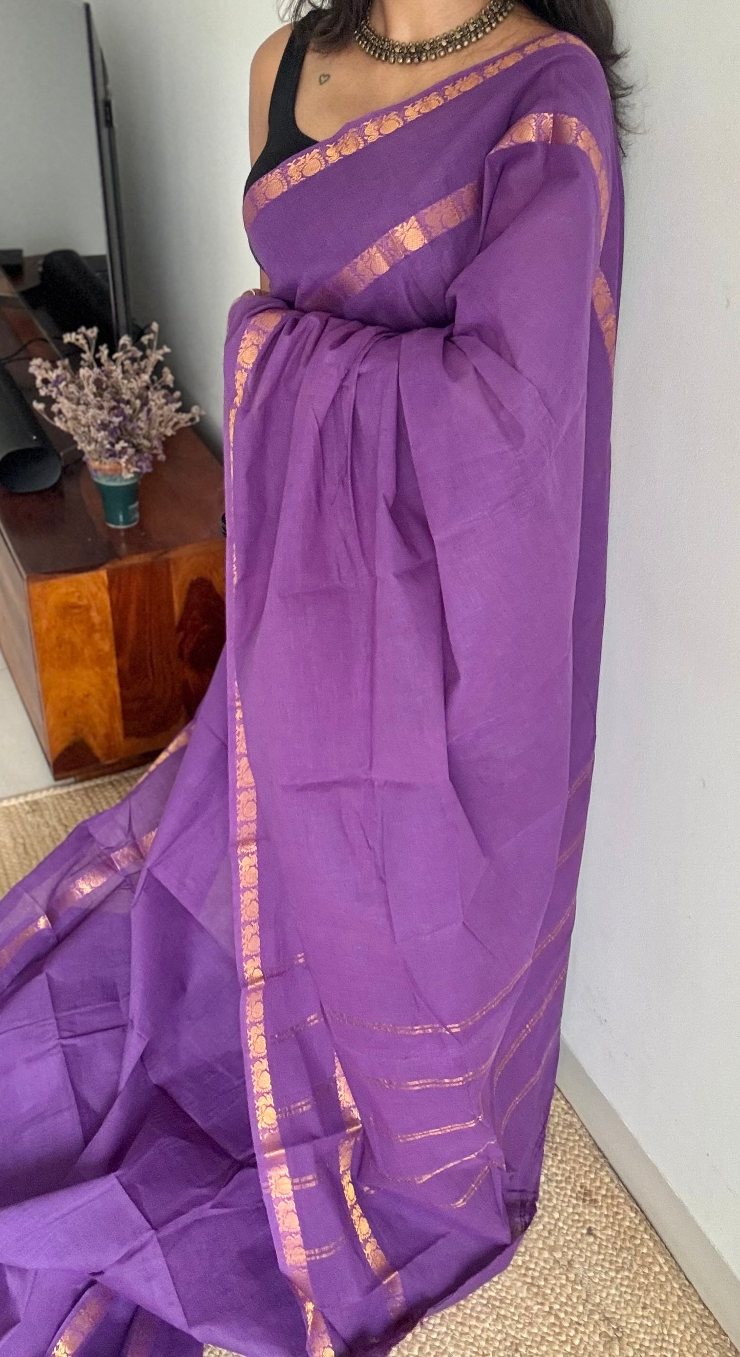 Purple rettaipettu peacock double border with contrast blouse - madurai kattuchayam- YCCOTNAURS12