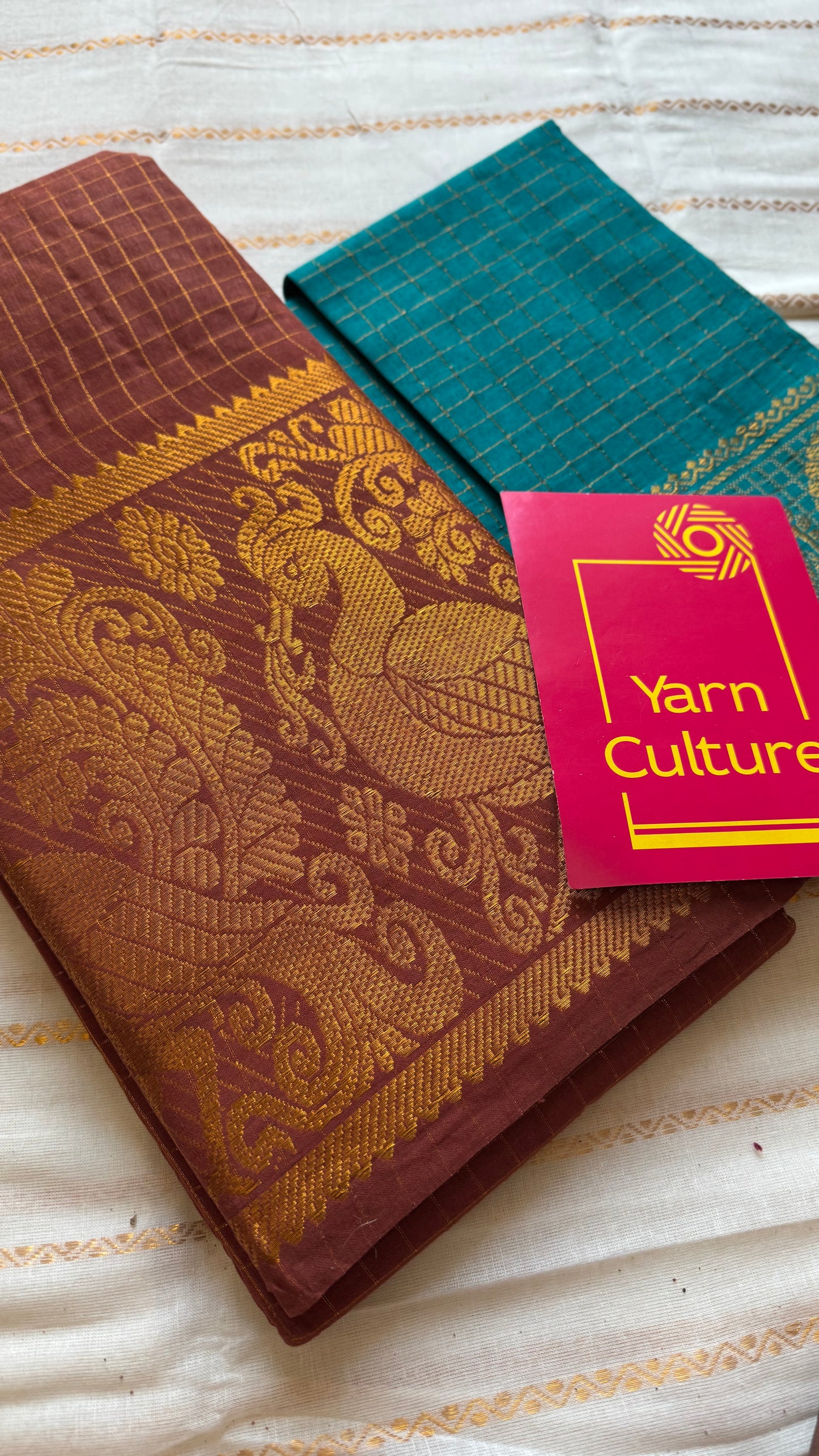 Brown with wide border, zari checkered sungudi, kattuchayam dyed madurai cotton - YCCOTNMSAP112
