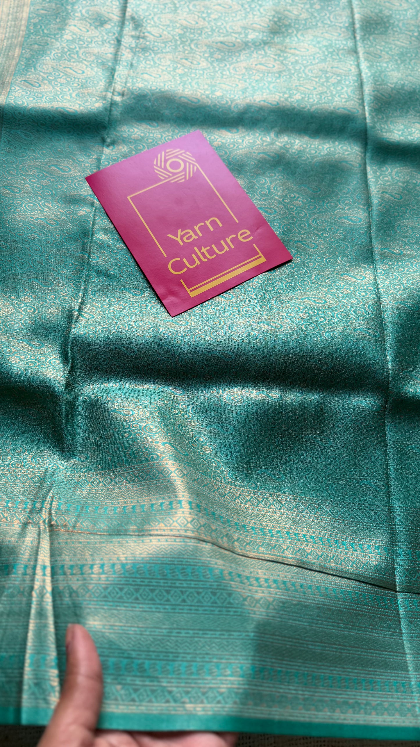 Firozi blue, antique gold zari, semi -silk - YCDOSOCSS03