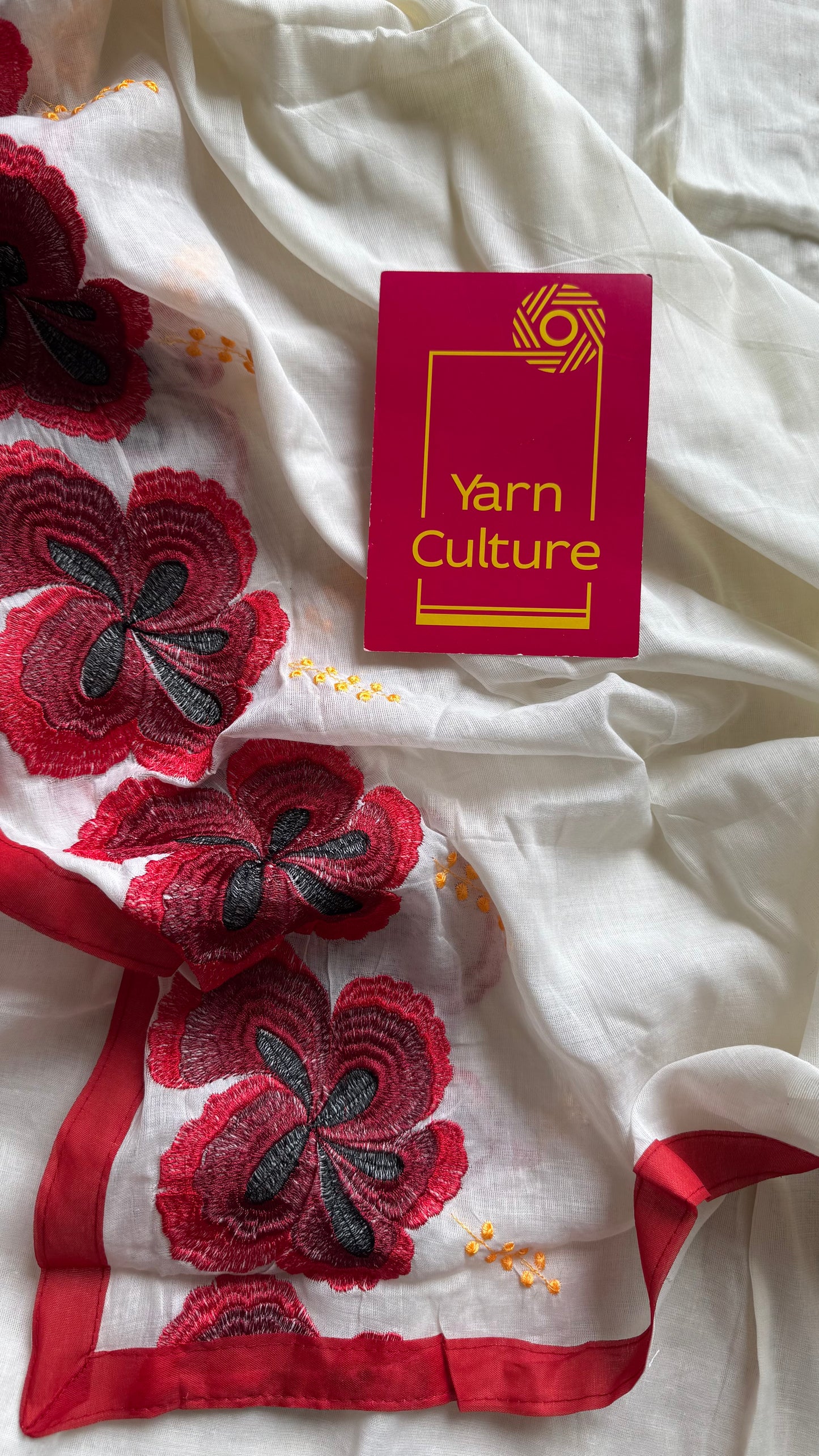Chembarathi : Red Hibiscus flower cutwork in soft cotton, YCON25BCSC241