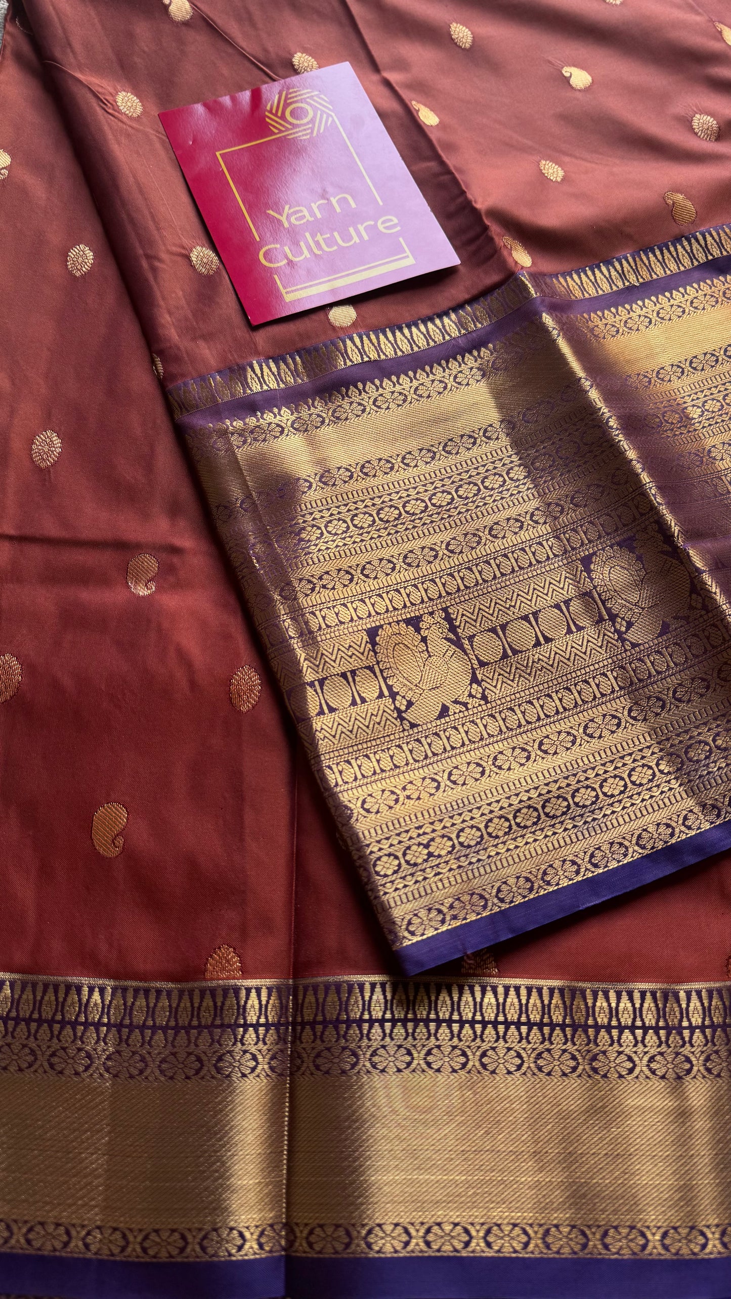 Orangish brown with purple, handloom korvai kanchipuram semi silk - YCSOKSSFE39
