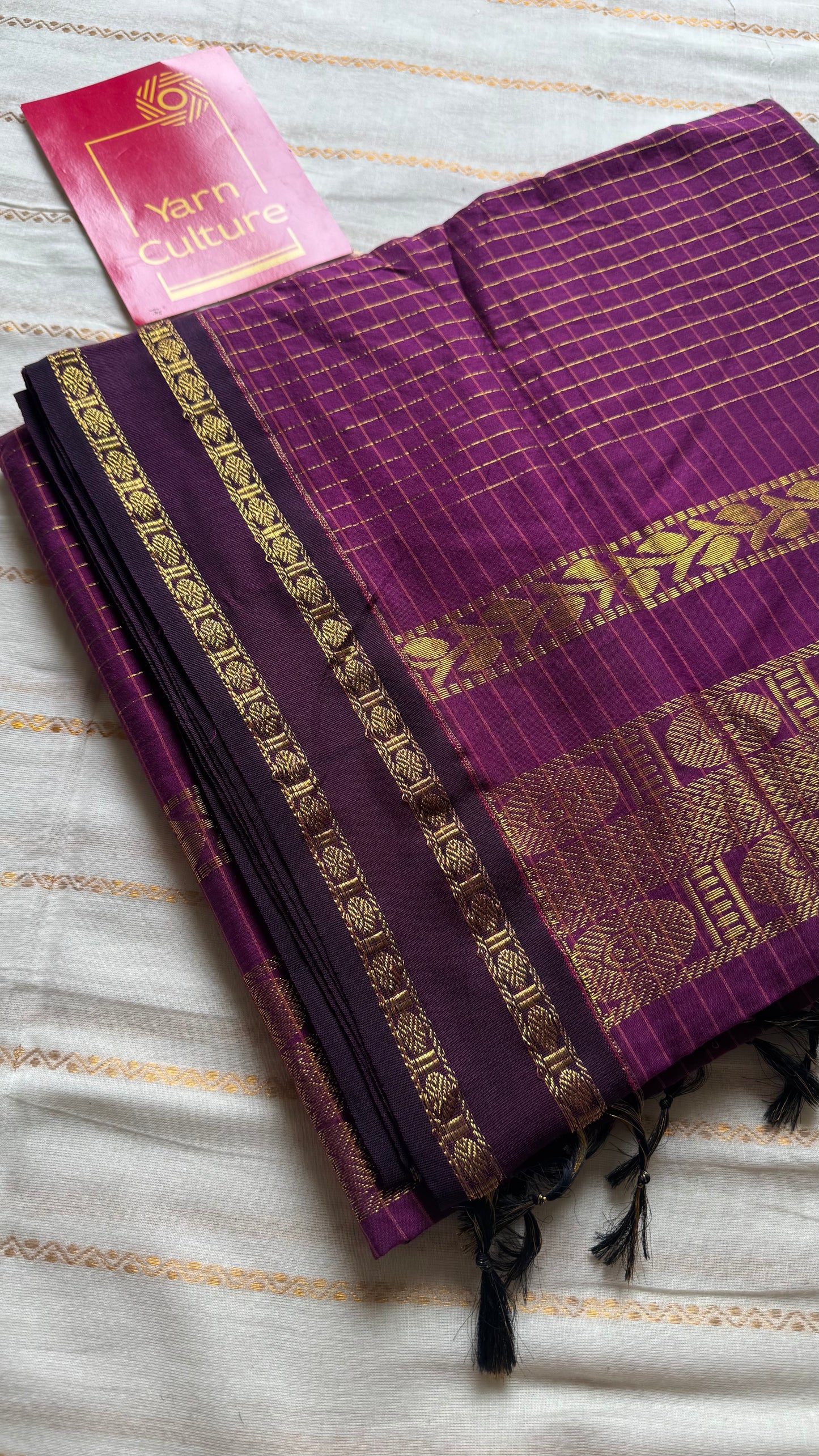 Grape wine, arani zari checks saree, cotton silk - YCCOTNAUG15